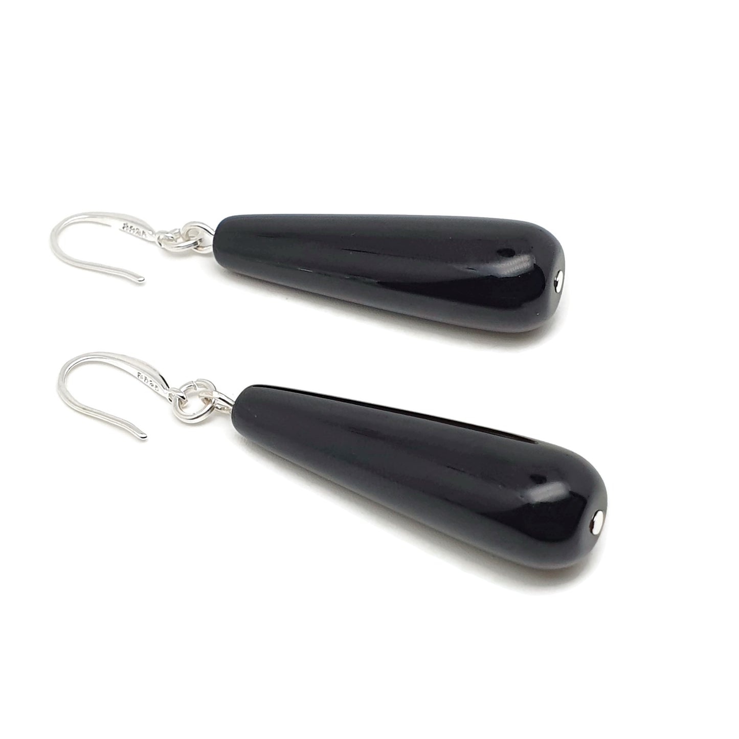 Black Agate Long Teardrop Dangle Boho Earrings