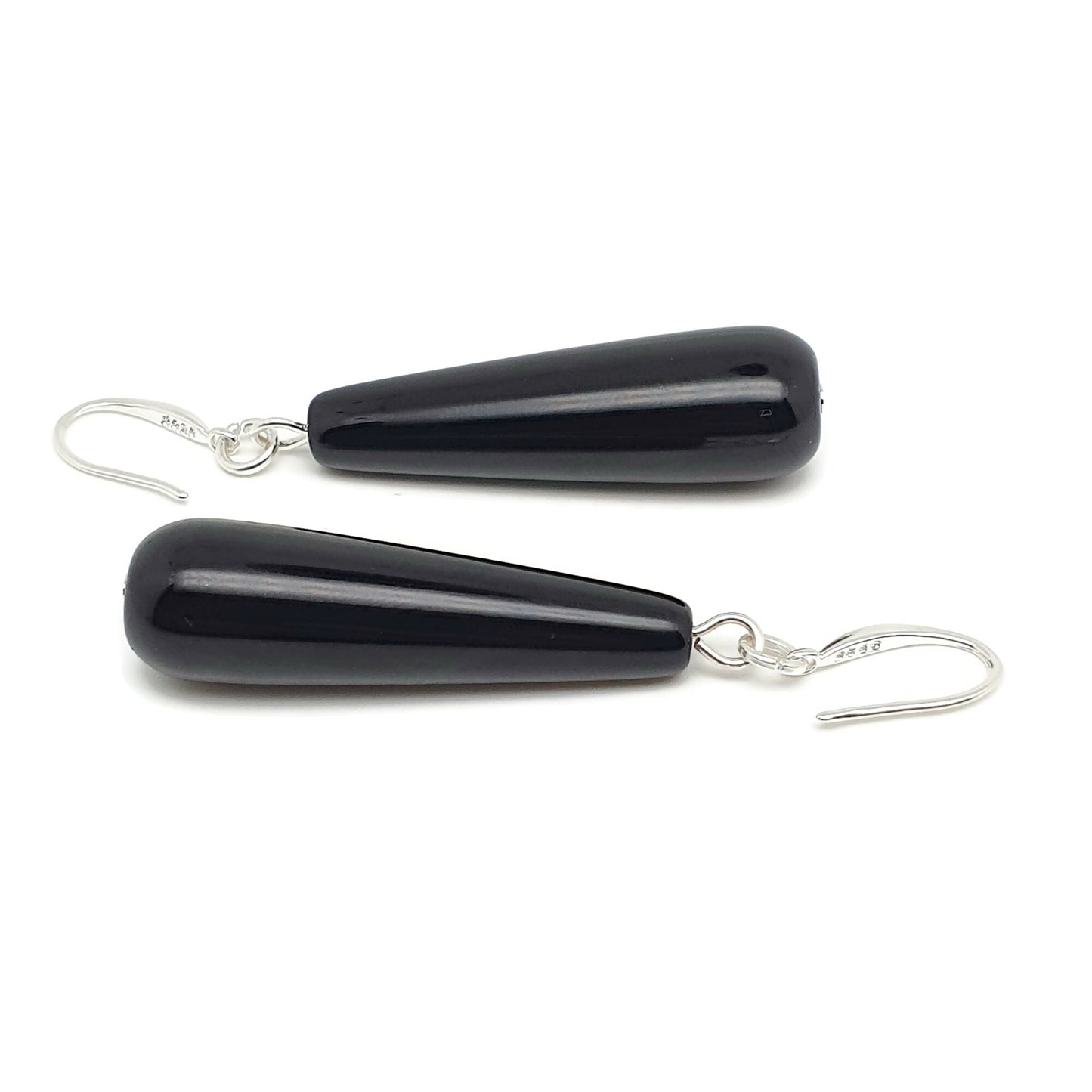 Black Agate Long Teardrop Dangle Boho Earrings