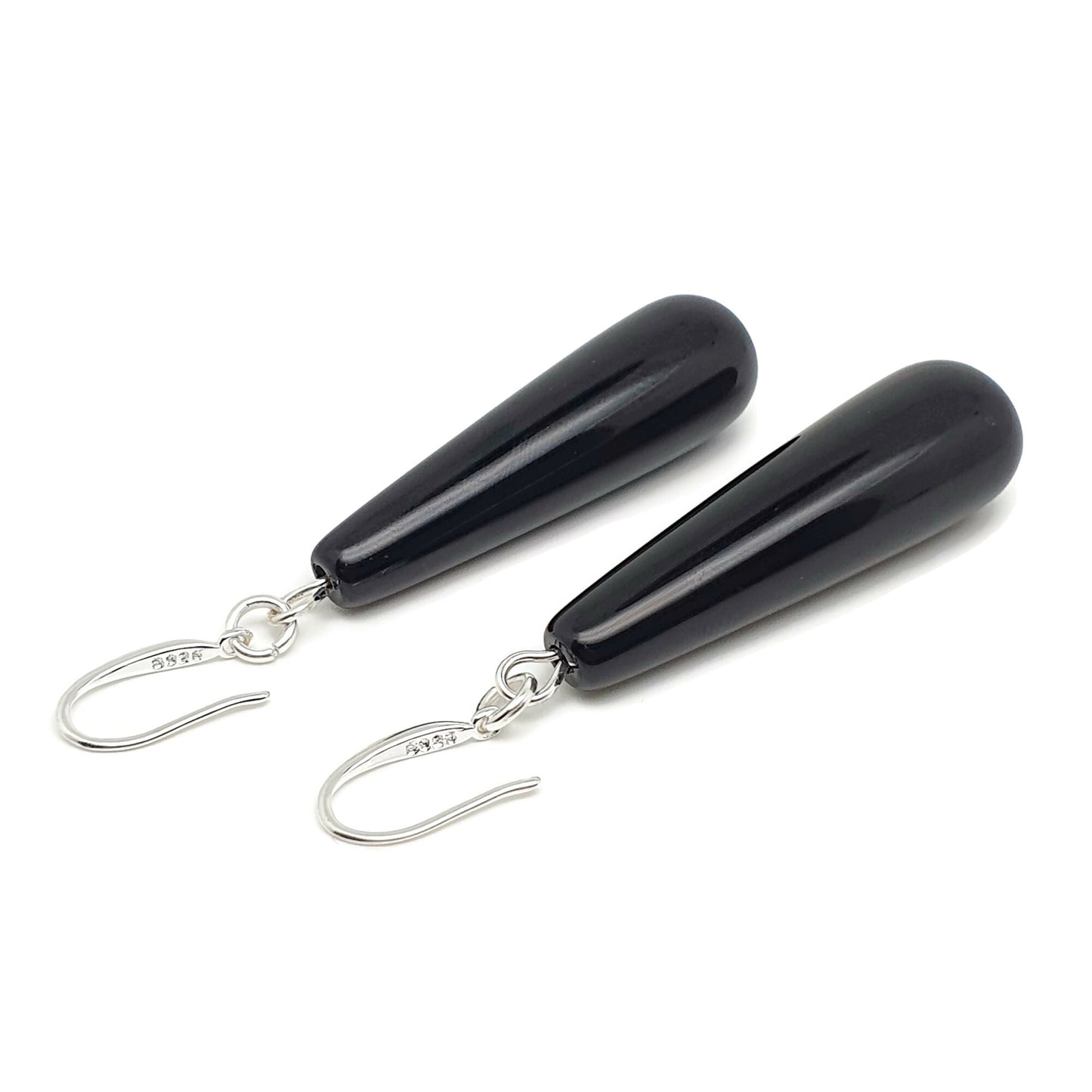 Black Agate Long Teardrop Dangle Boho Earrings