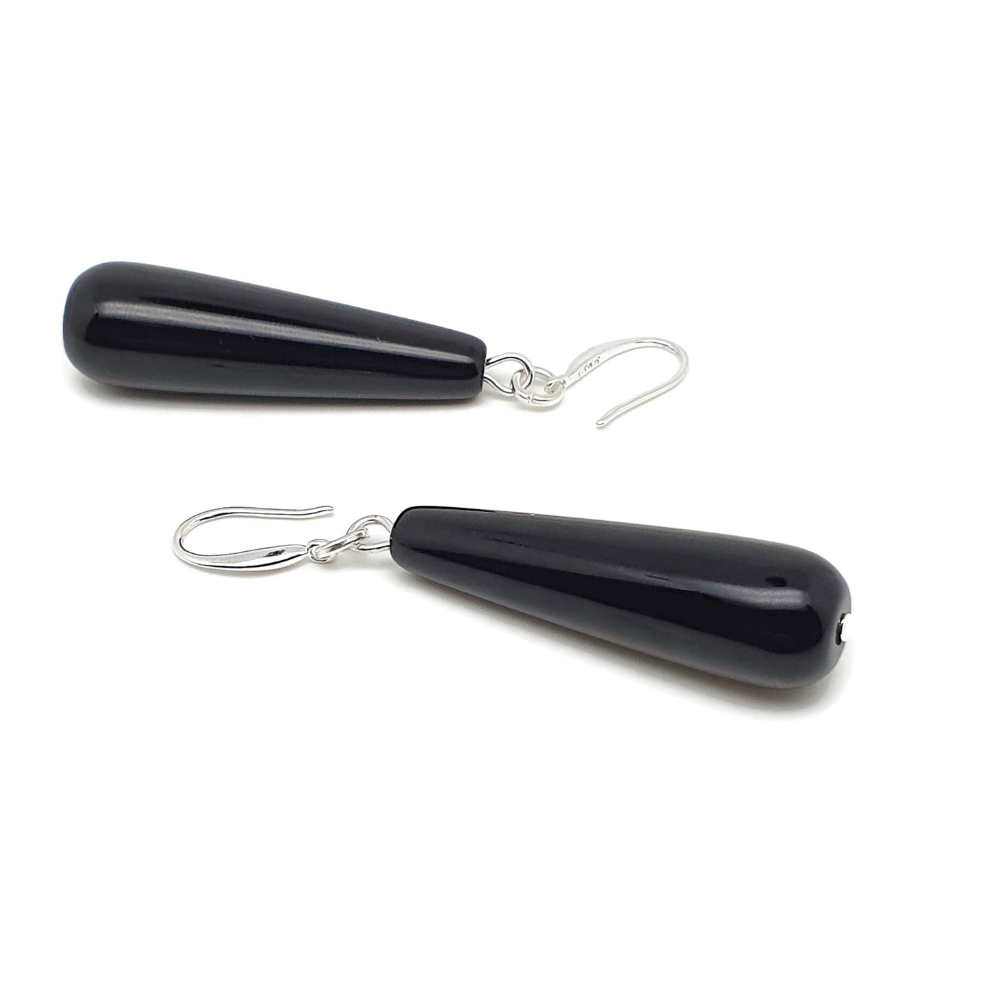 Black Agate Long Teardrop Dangle Boho Earrings