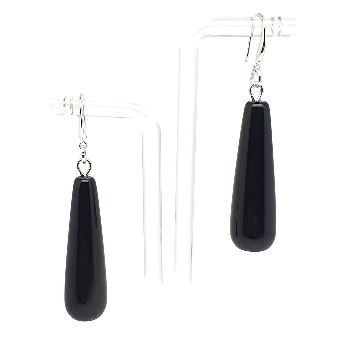 Black Agate Long Teardrop Dangle Boho Earrings