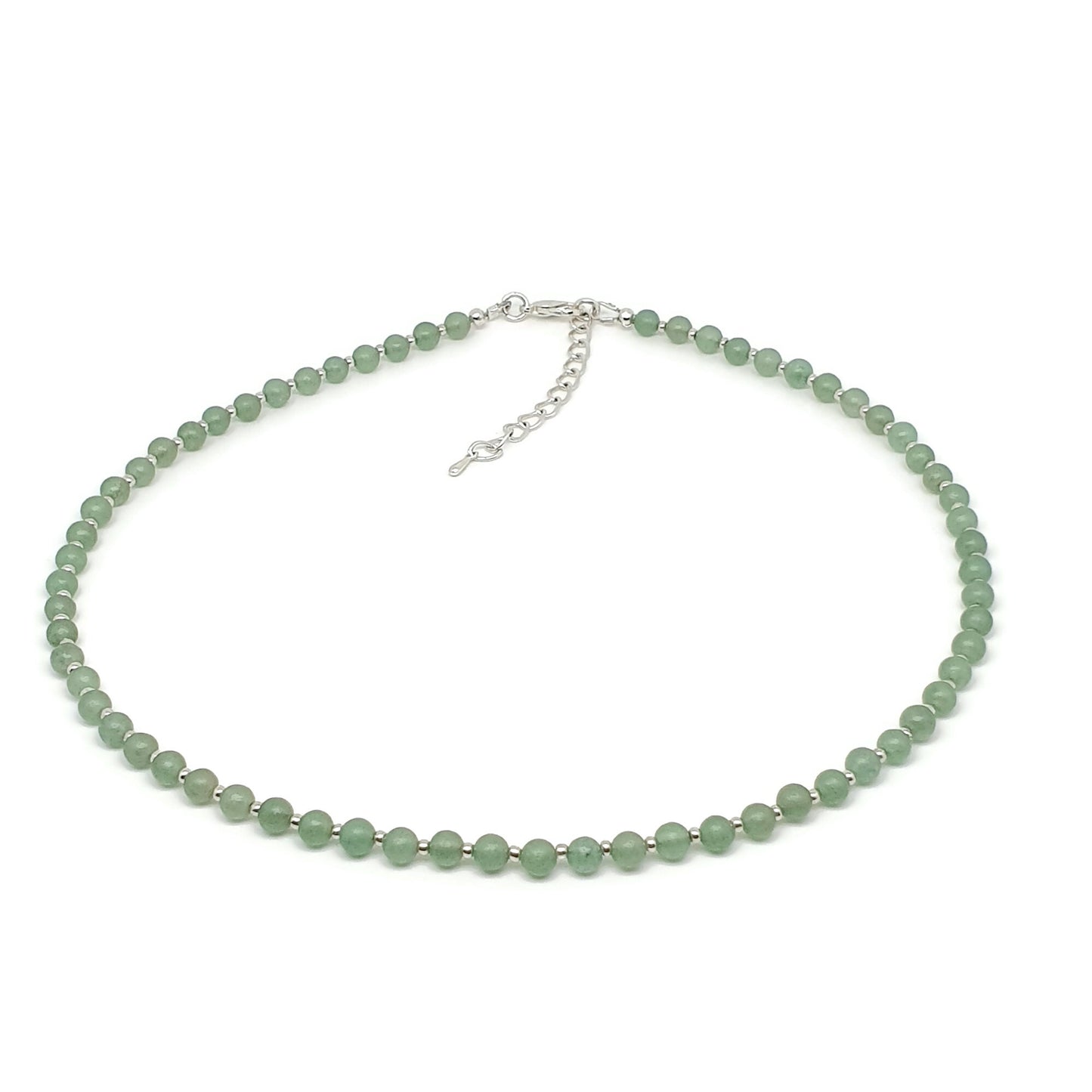 Green Aventurine Beaded Collar Necklace Silver Plated