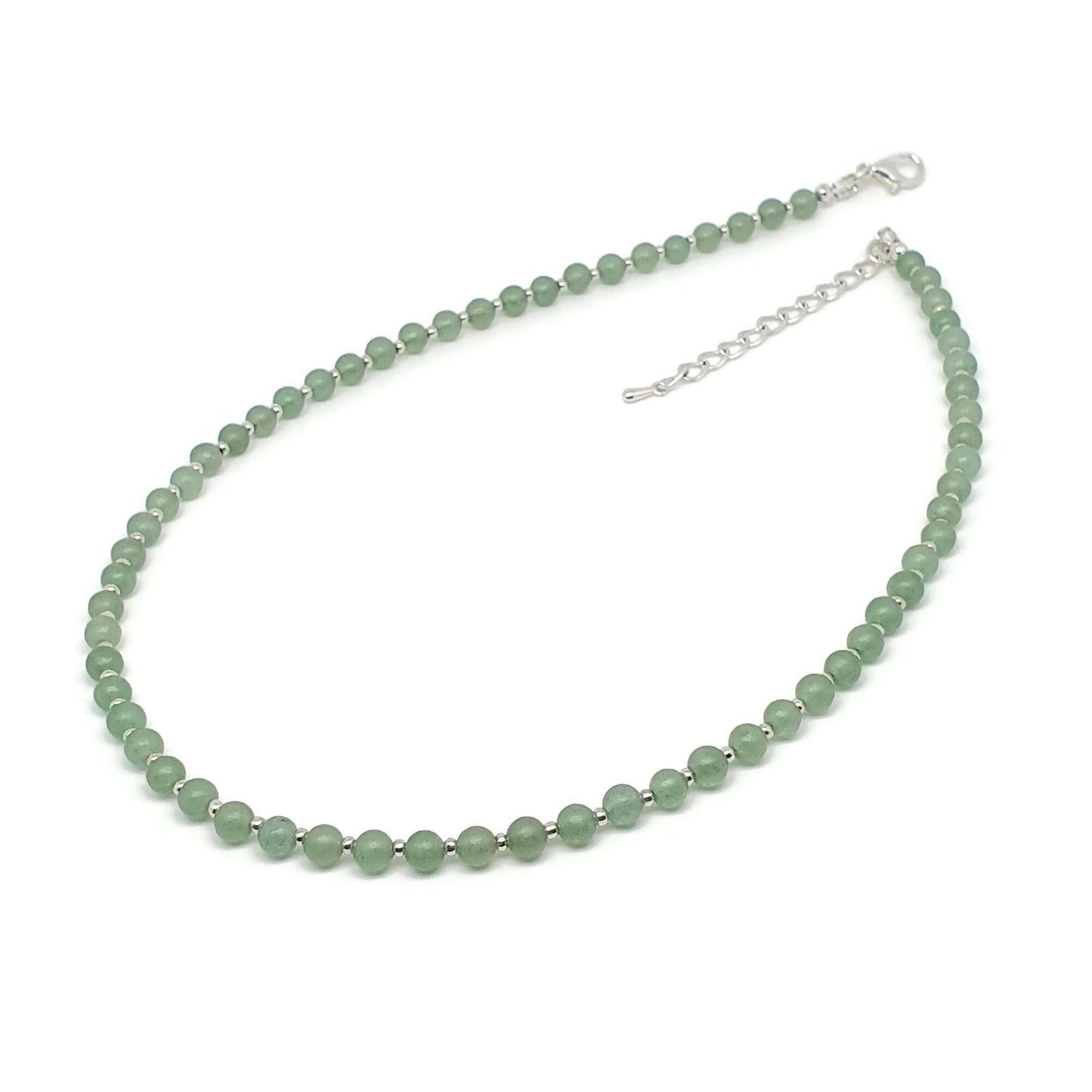 Green Aventurine Beaded Collar Necklace Silver Plated