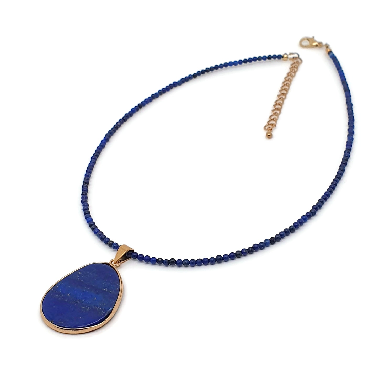 Blue Lapis Lazuli Delicate Beaded 16 Inch Collar Boho Necklace