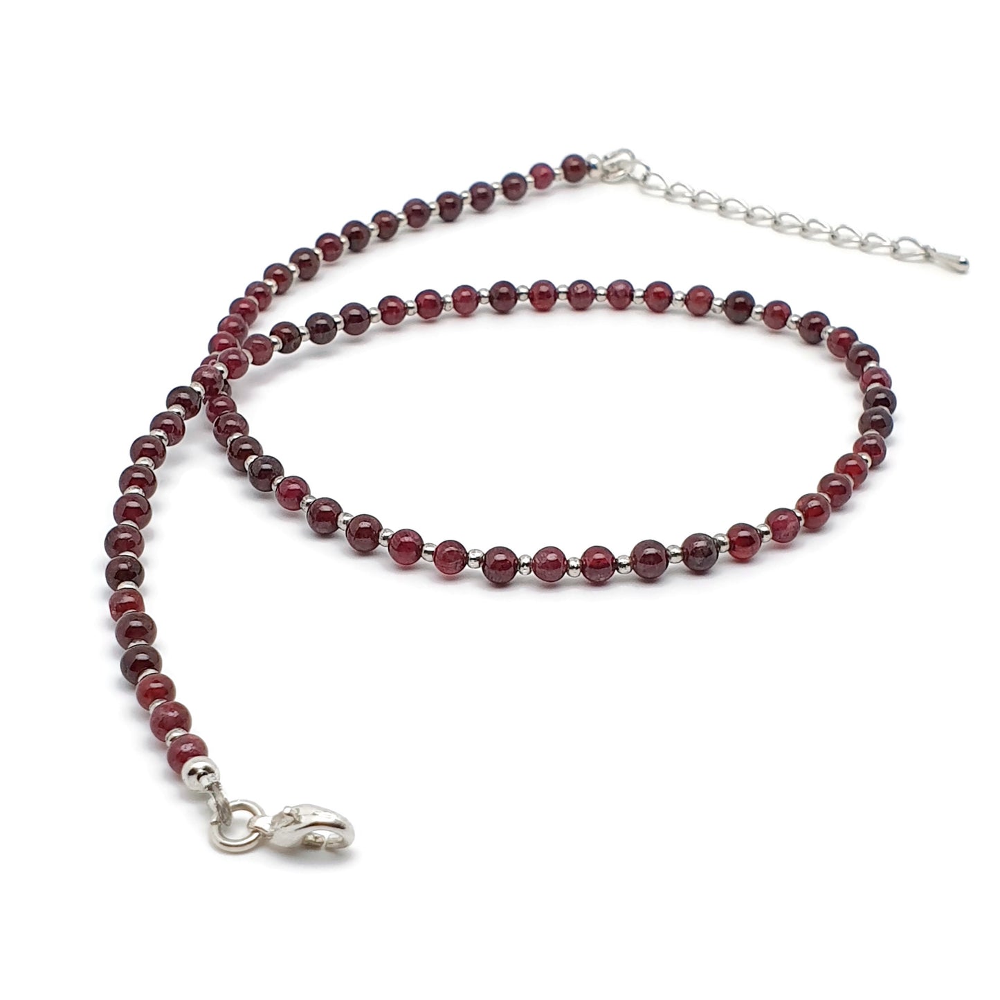 Red Garnet Beaded Necklace Adjustable 16 inch Collar Silver Plated