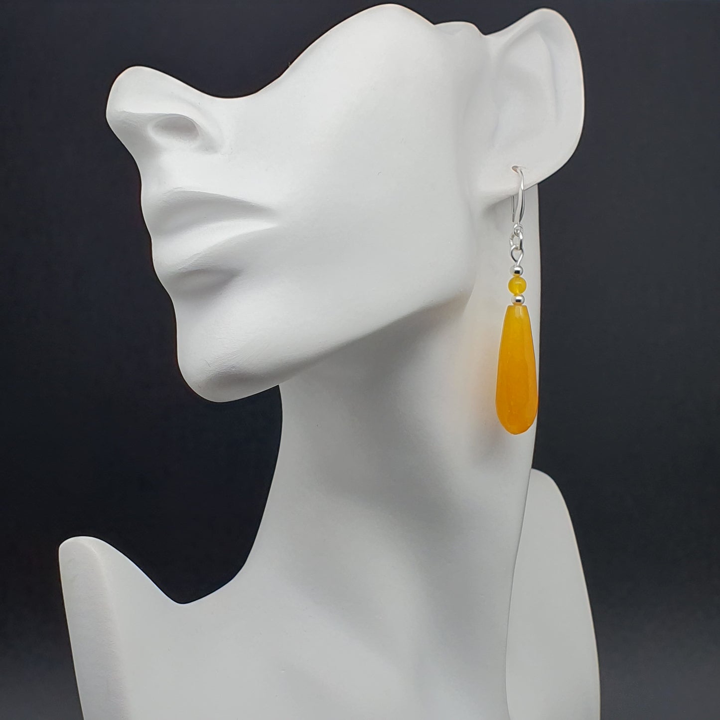 Yellow Chalcedony Beaded Teardrop Earrings Long Dangle Drop