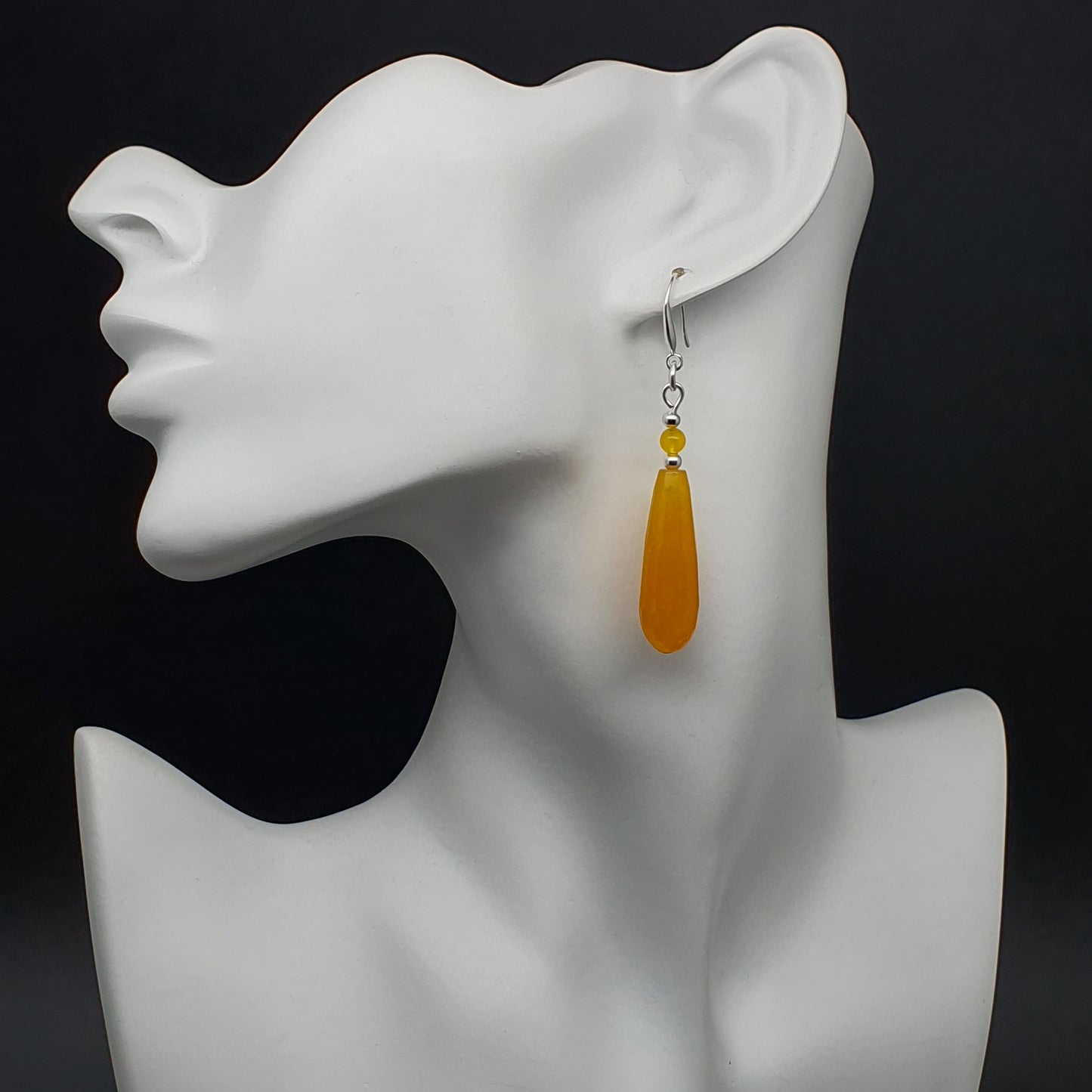 Yellow Chalcedony Beaded Teardrop Earrings Long Dangle Drop