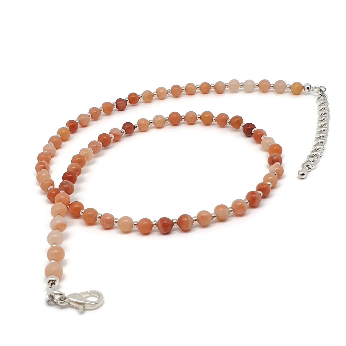 Orange Aventurine Beaded Collar Necklace Silver Plated