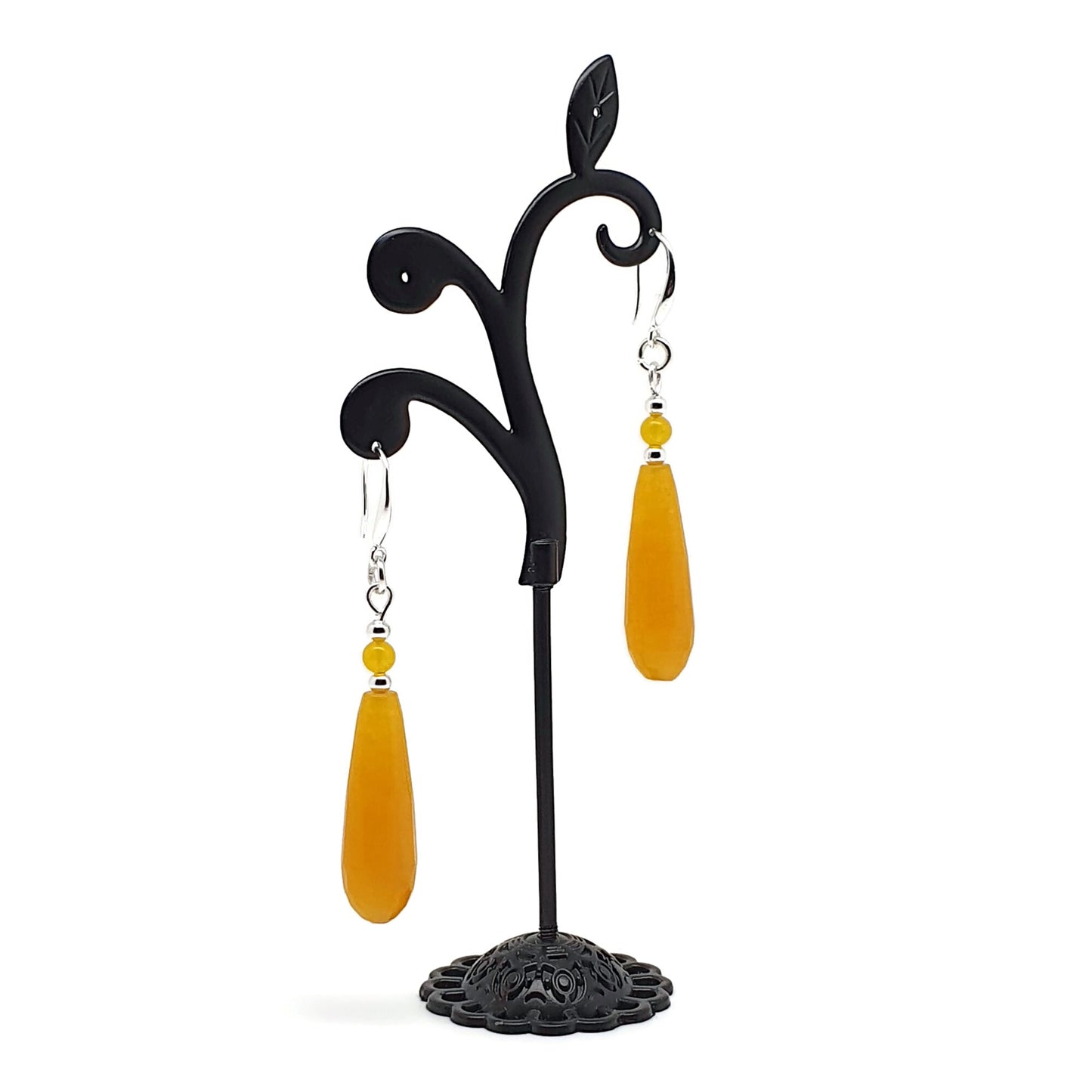 Yellow Chalcedony Beaded Teardrop Earrings Long Dangle Drop