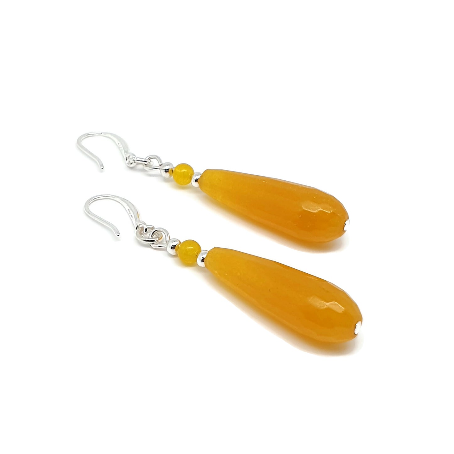 Yellow Chalcedony Beaded Teardrop Earrings Long Dangle Drop