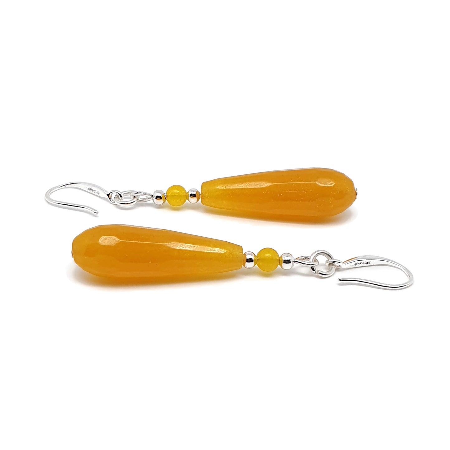 Yellow Chalcedony Beaded Teardrop Earrings Long Dangle Drop