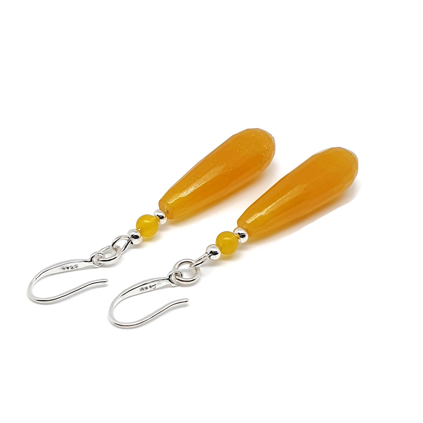 Yellow Chalcedony Beaded Teardrop Earrings Long Dangle Drop