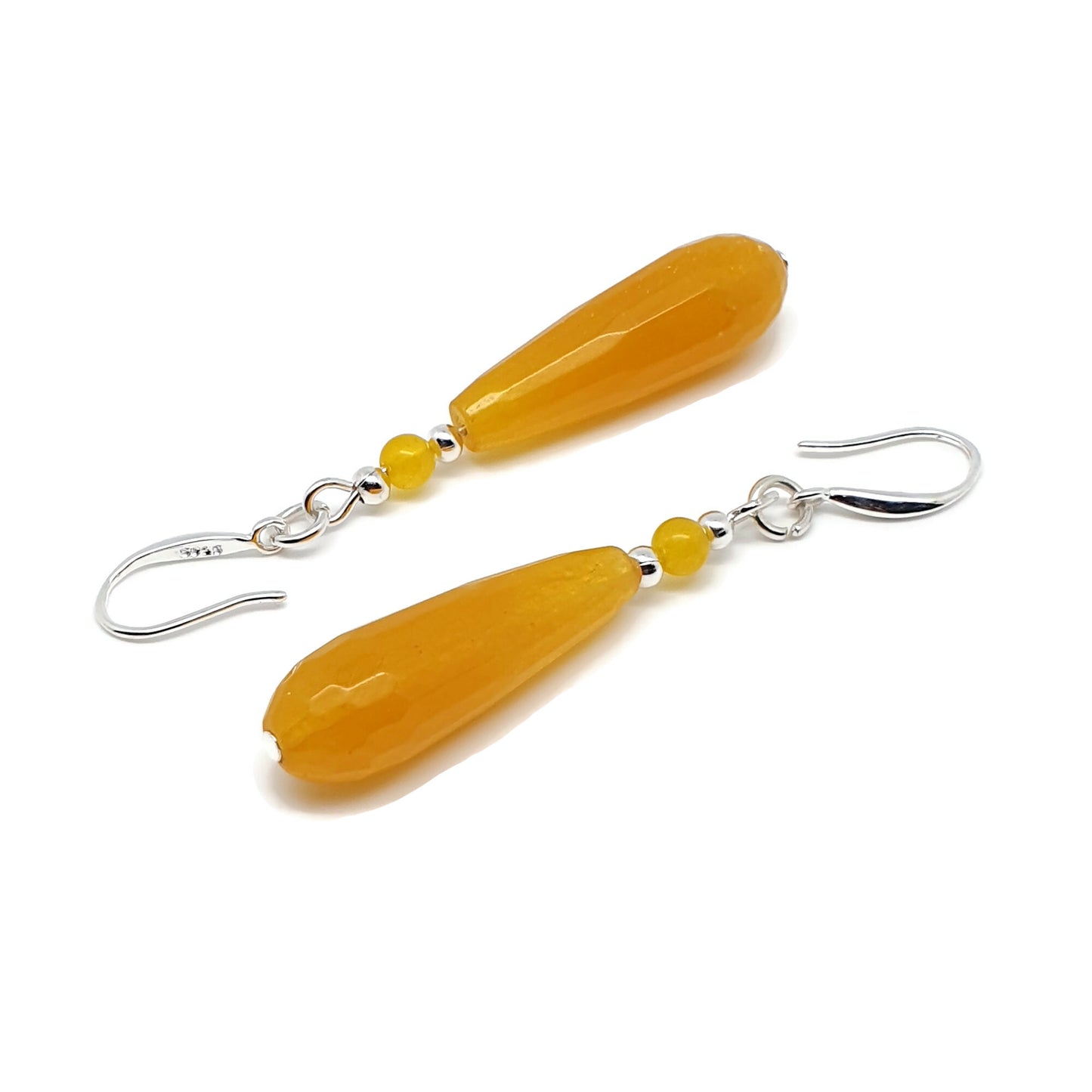 Yellow Chalcedony Beaded Teardrop Earrings Long Dangle Drop