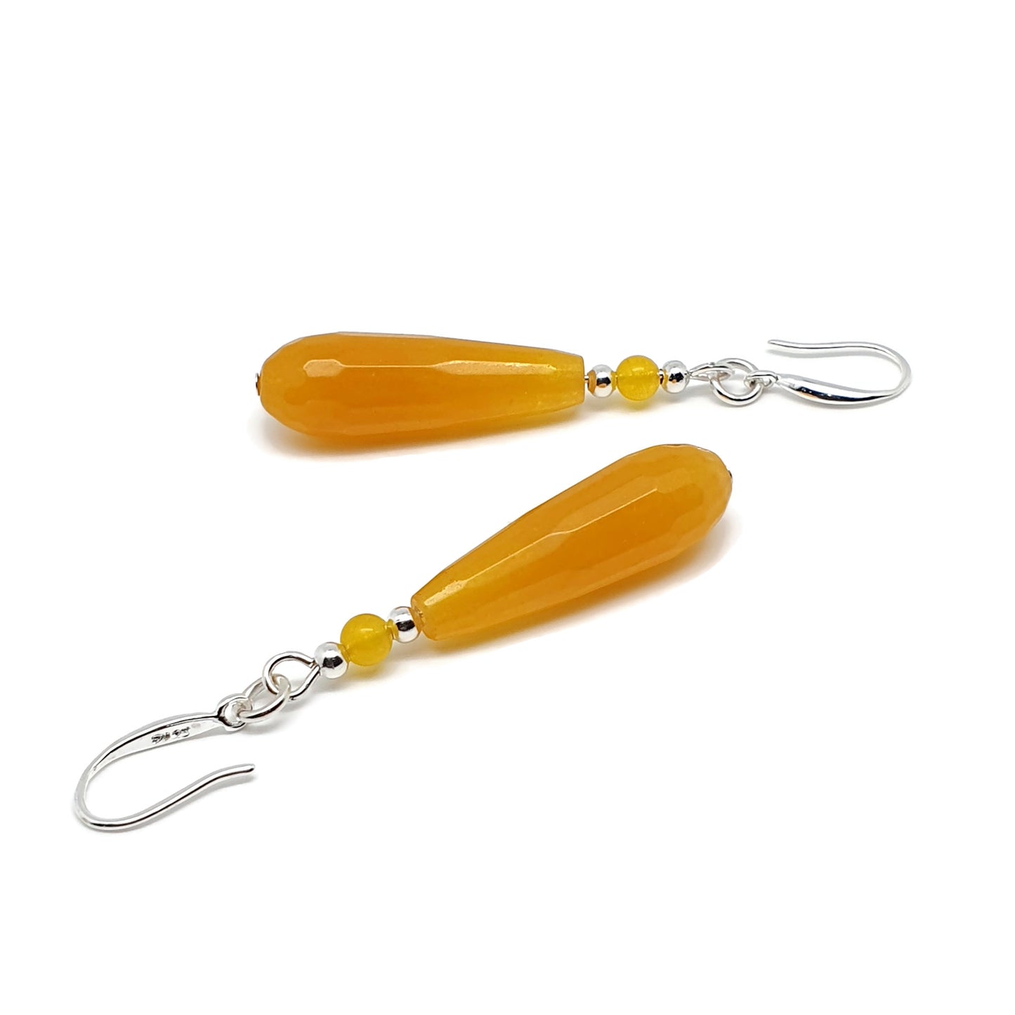 Yellow Chalcedony Beaded Teardrop Earrings Long Dangle Drop