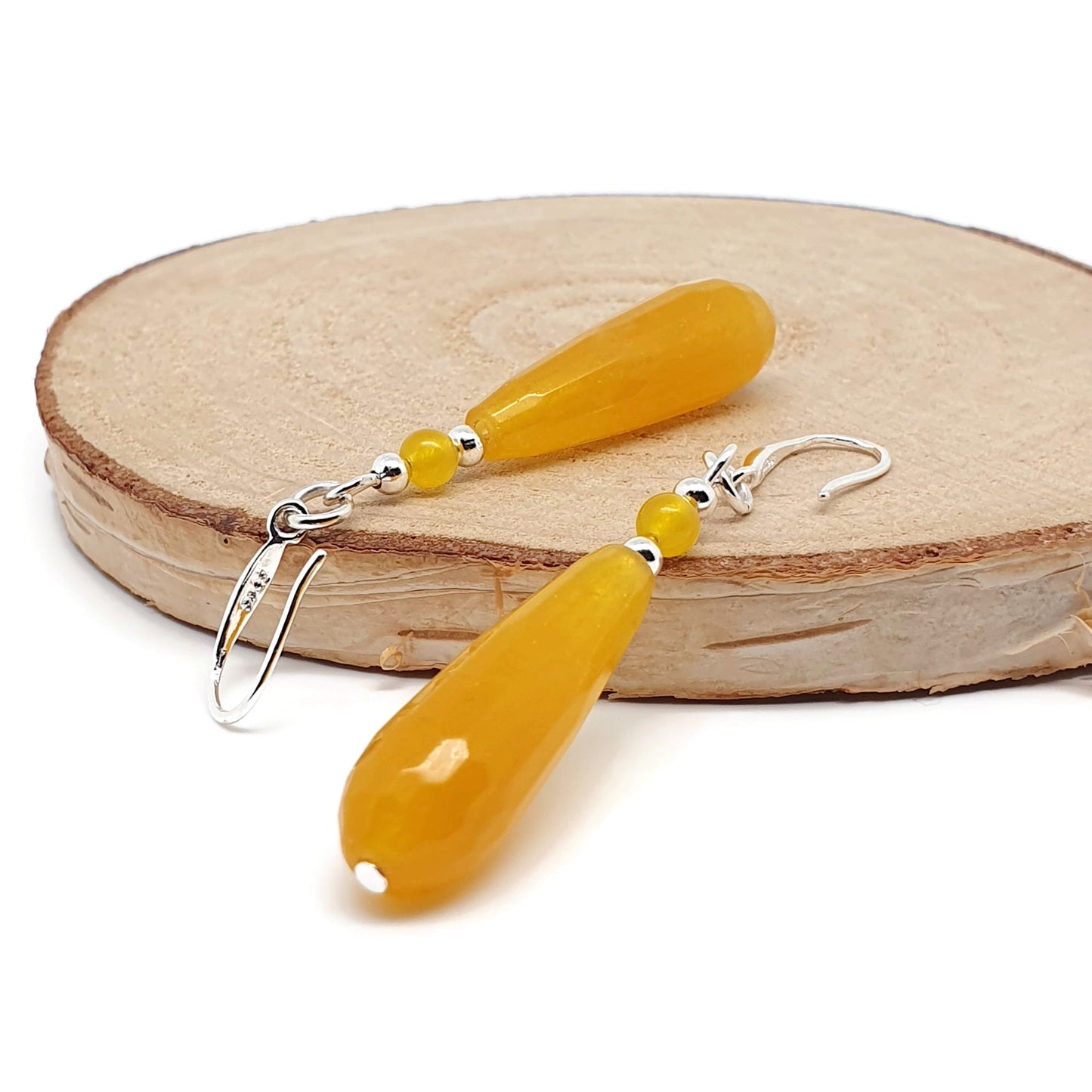 Yellow Chalcedony Beaded Teardrop Earrings Long Dangle Drop