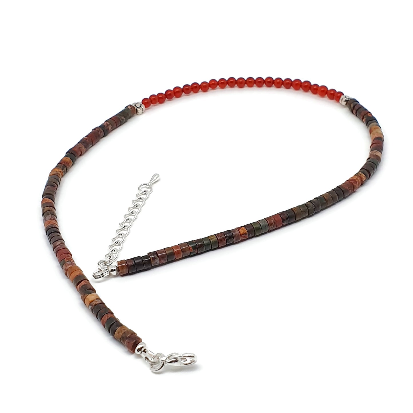 Picasso Jasper And Carnelian Short Collar Beaded Boho Necklace Adjustable 16" Strand