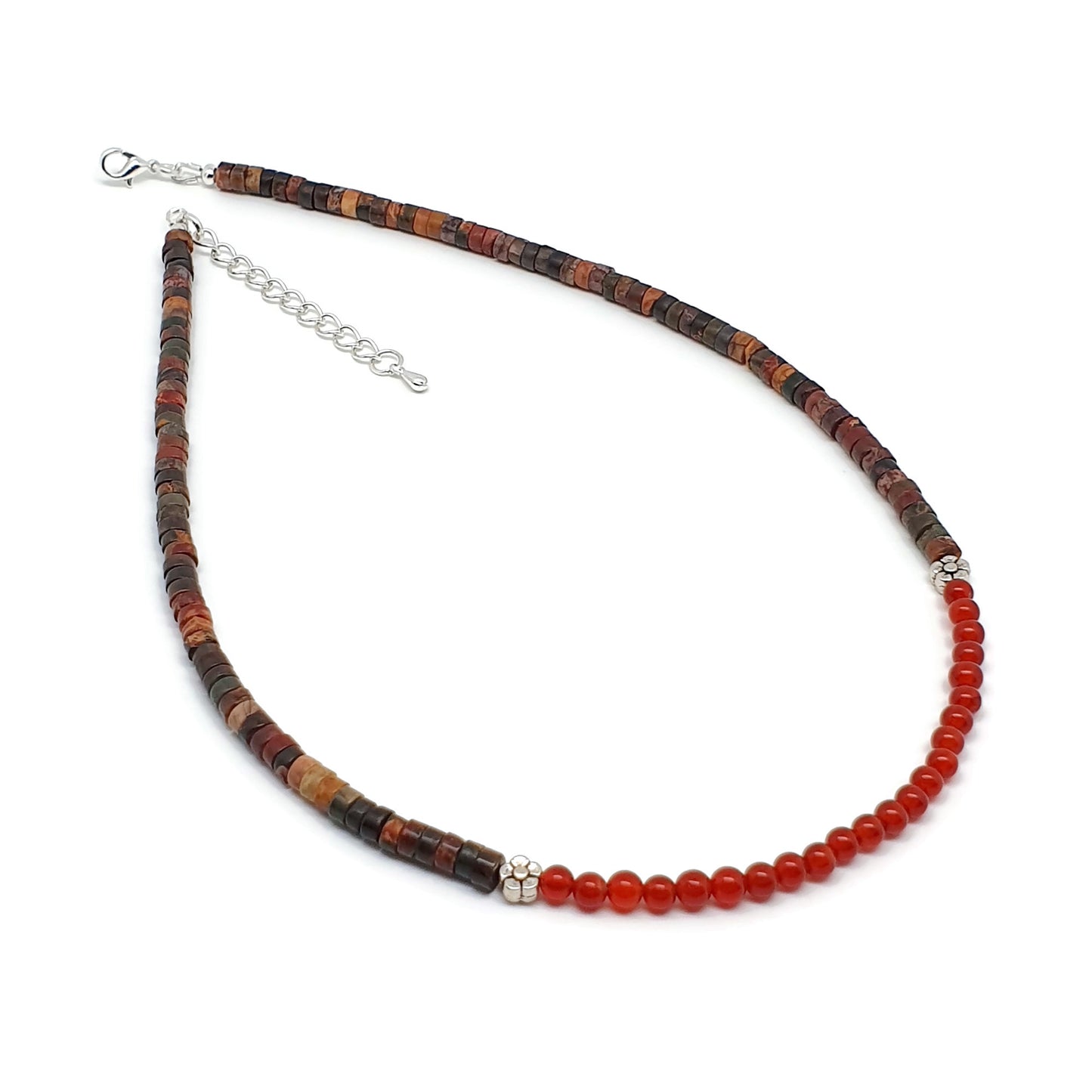 Picasso Jasper And Carnelian Short Collar Beaded Boho Necklace Adjustable 16" Strand