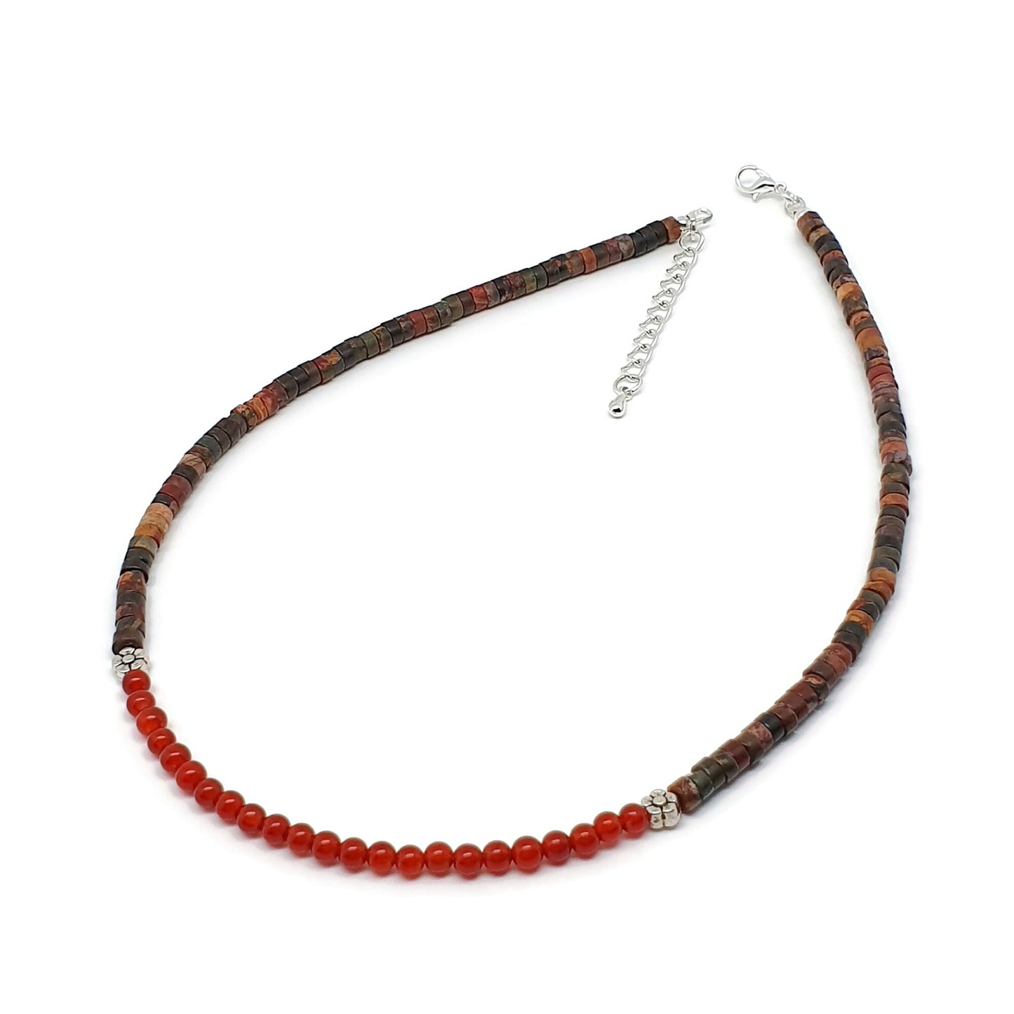 Picasso Jasper And Carnelian Short Collar Beaded Boho Necklace Adjustable 16" Strand