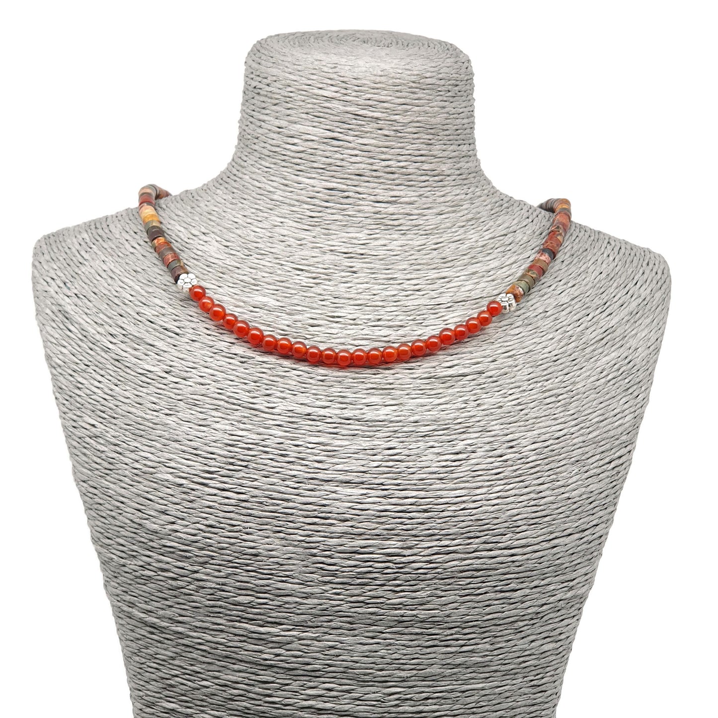 Picasso Jasper And Carnelian Short Collar Beaded Boho Necklace Adjustable 16" Strand