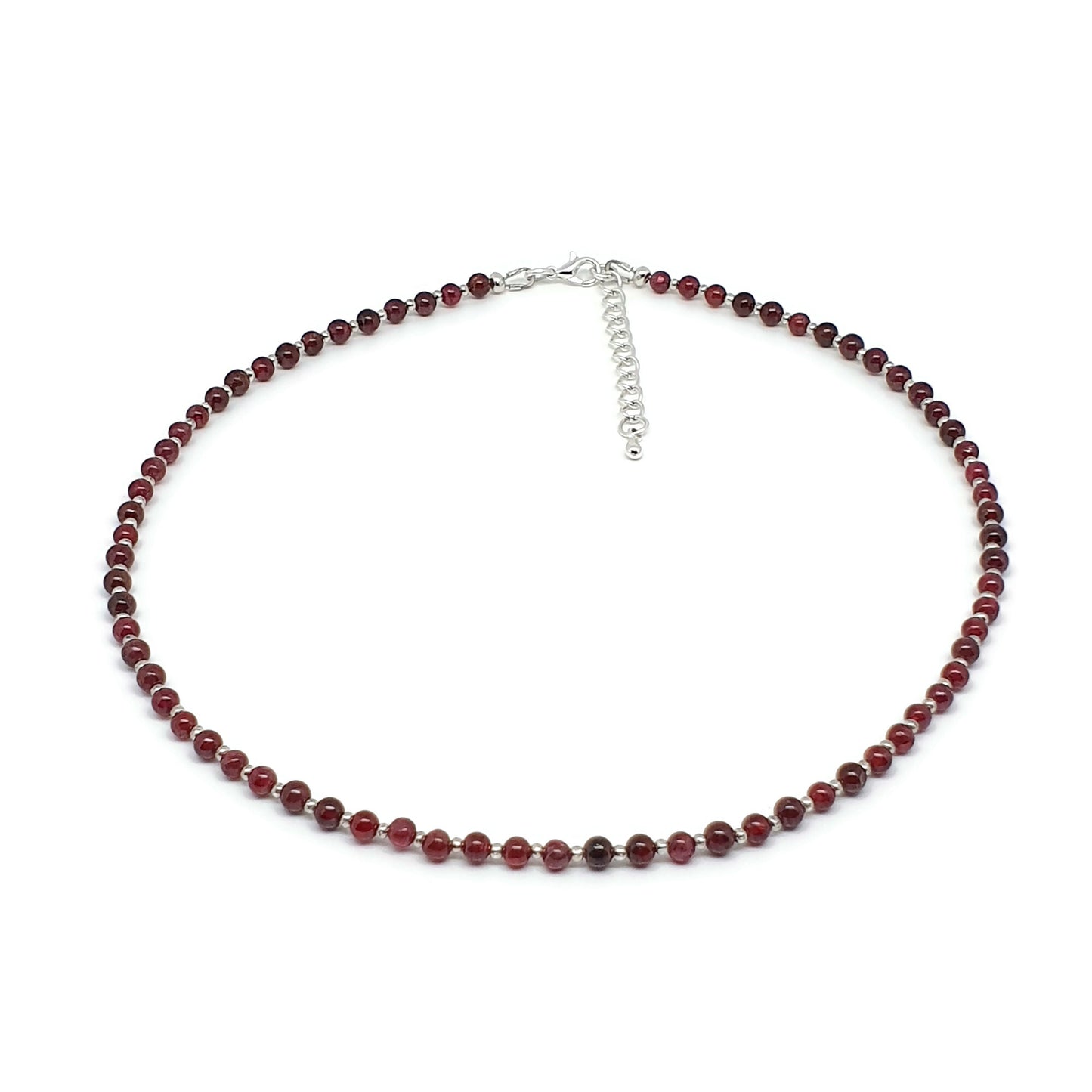 Red Garnet Beaded Necklace Adjustable 16 inch Collar Silver Plated