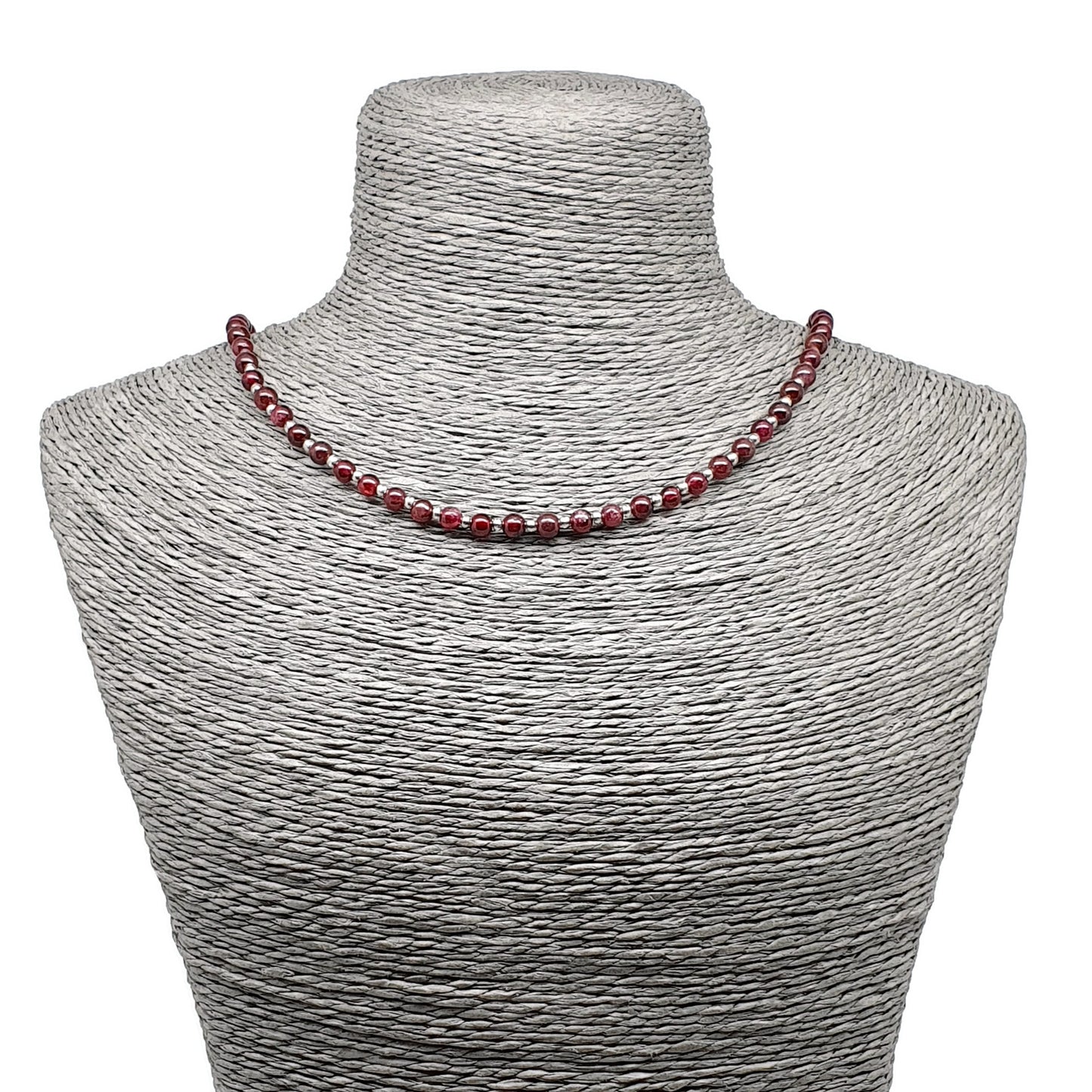 Red Garnet Beaded Necklace Adjustable 16 inch Collar Silver Plated