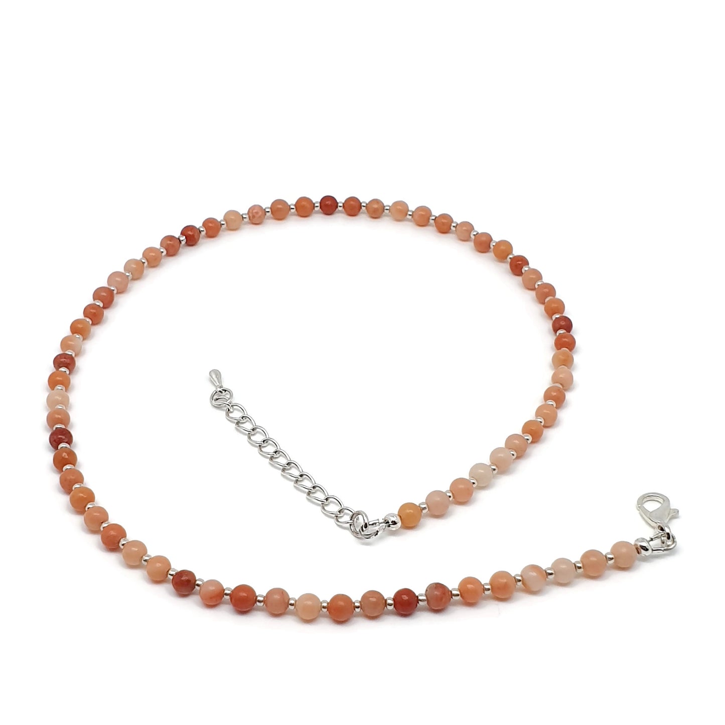 Orange Aventurine Beaded Collar Necklace Silver Plated