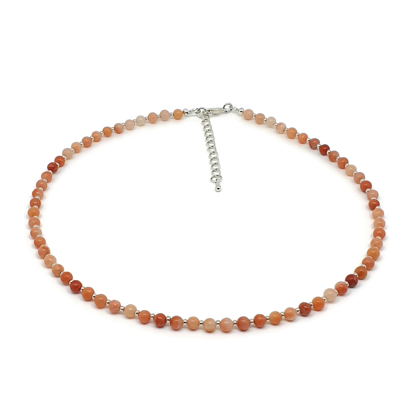 Orange Aventurine Beaded Collar Necklace Silver Plated