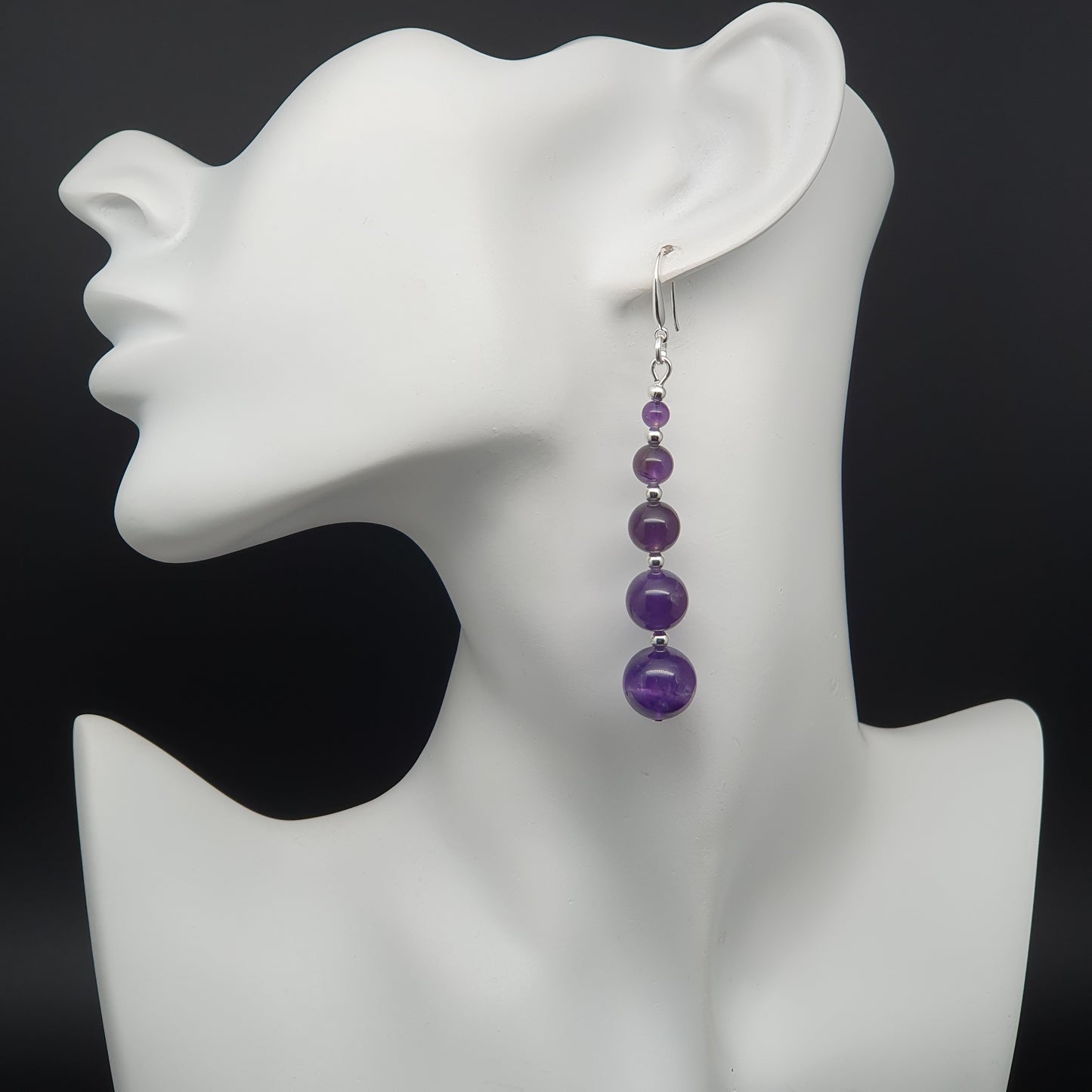 Purple Amethyst Beaded Graduated Boho Earrings Long Dangle Drop