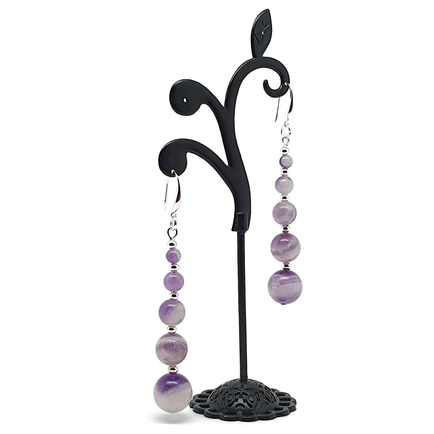 Purple Amethyst Beaded Graduated Boho Earrings Long Dangle Drop