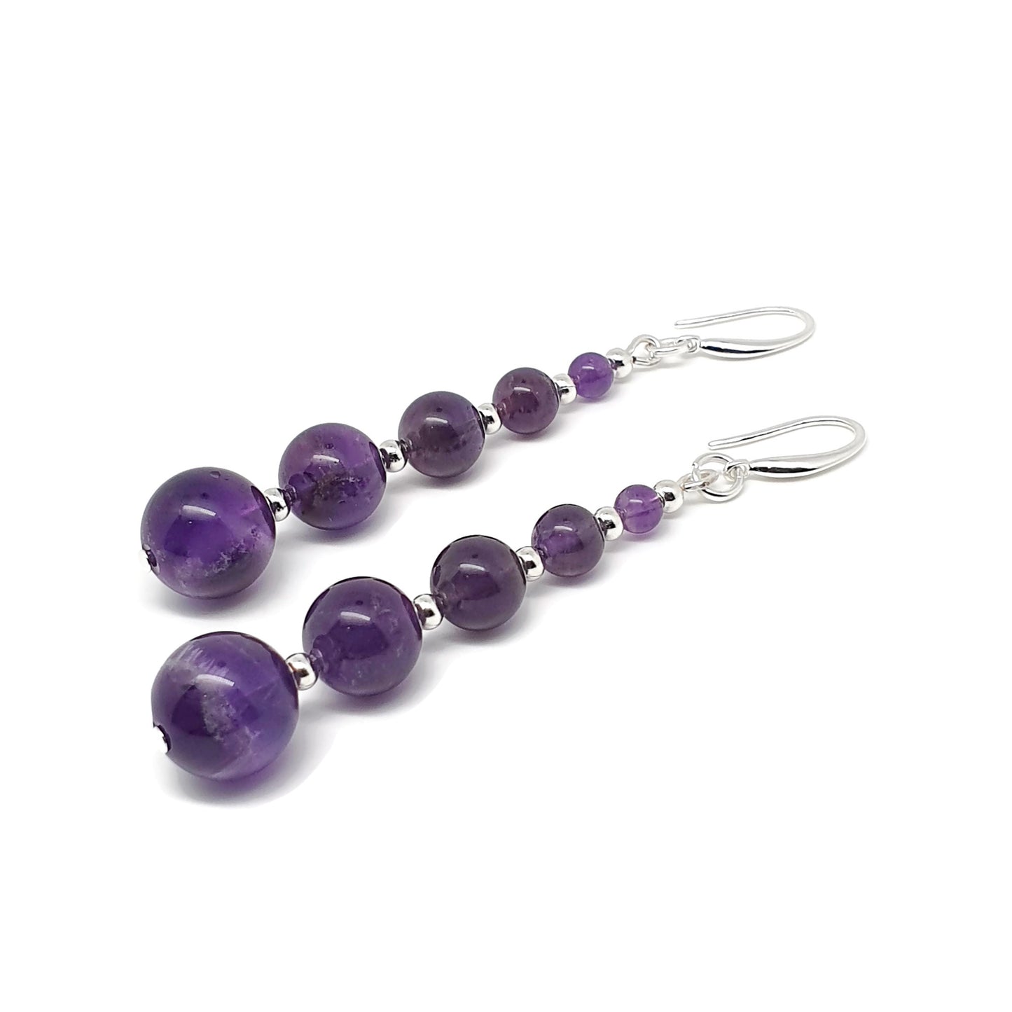 Purple Amethyst Beaded Graduated Boho Earrings Long Dangle Drop