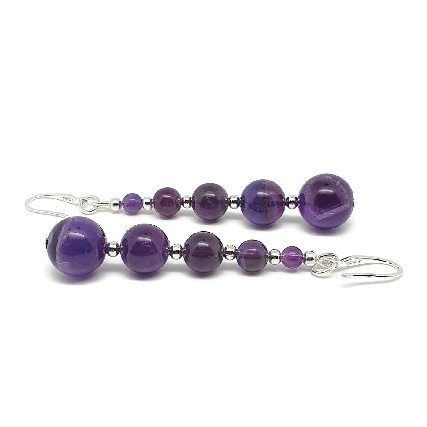 Purple Amethyst Beaded Graduated Boho Earrings Long Dangle Drop