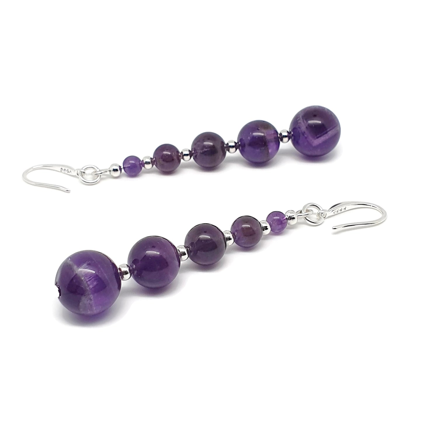 Purple Amethyst Beaded Graduated Boho Earrings Long Dangle Drop