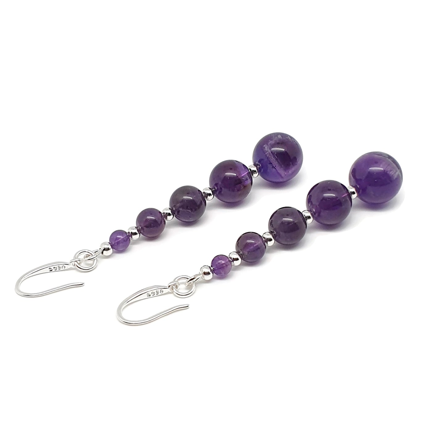 Purple Amethyst Beaded Graduated Boho Earrings Long Dangle Drop