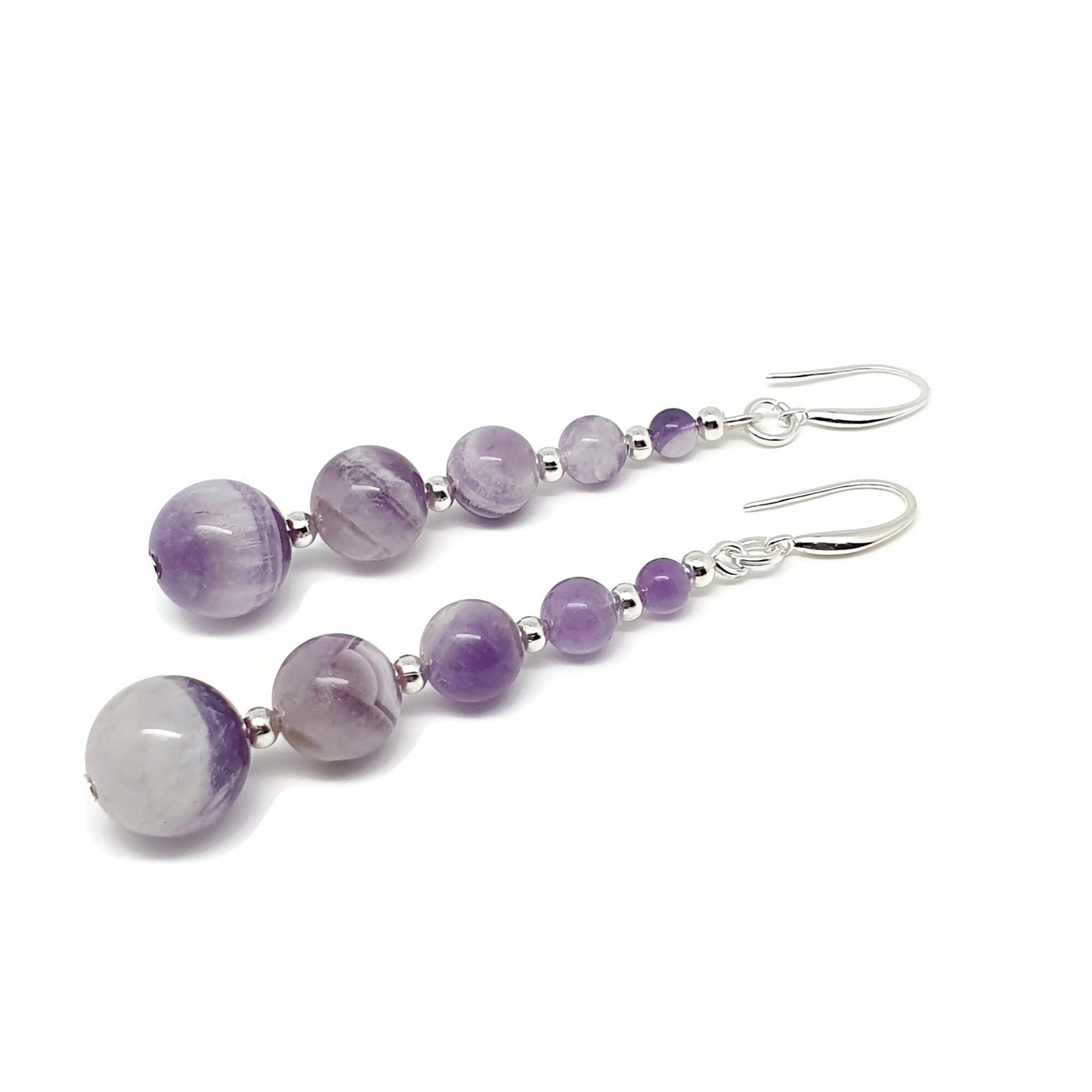 Purple Amethyst Beaded Graduated Boho Earrings Long Dangle Drop