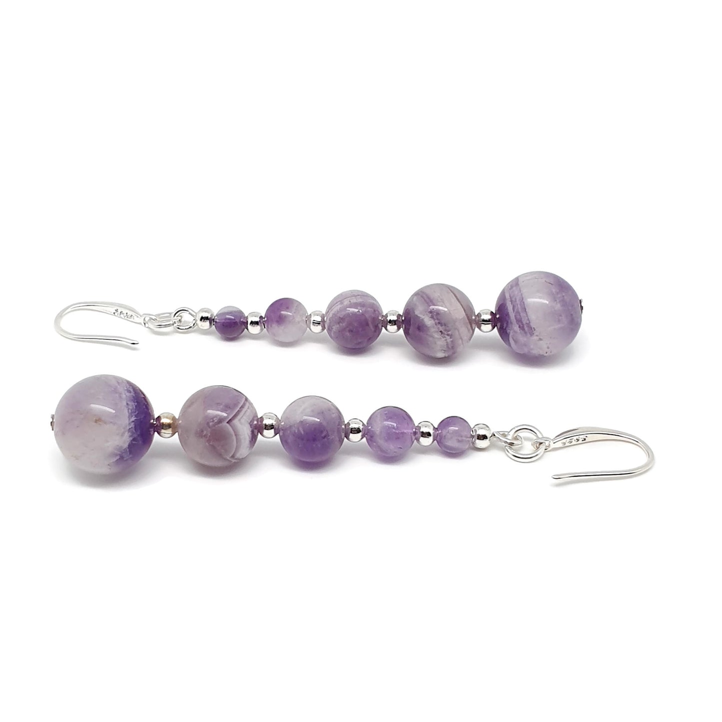 Purple Amethyst Beaded Graduated Boho Earrings Long Dangle Drop