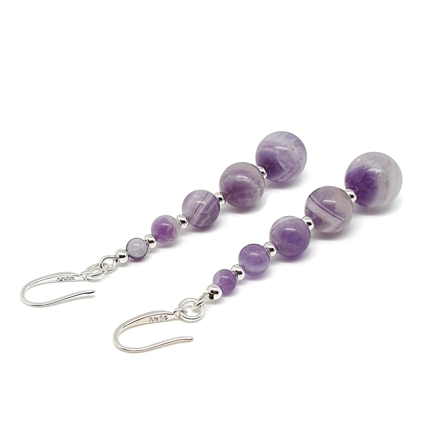 Purple Amethyst Beaded Graduated Boho Earrings Long Dangle Drop