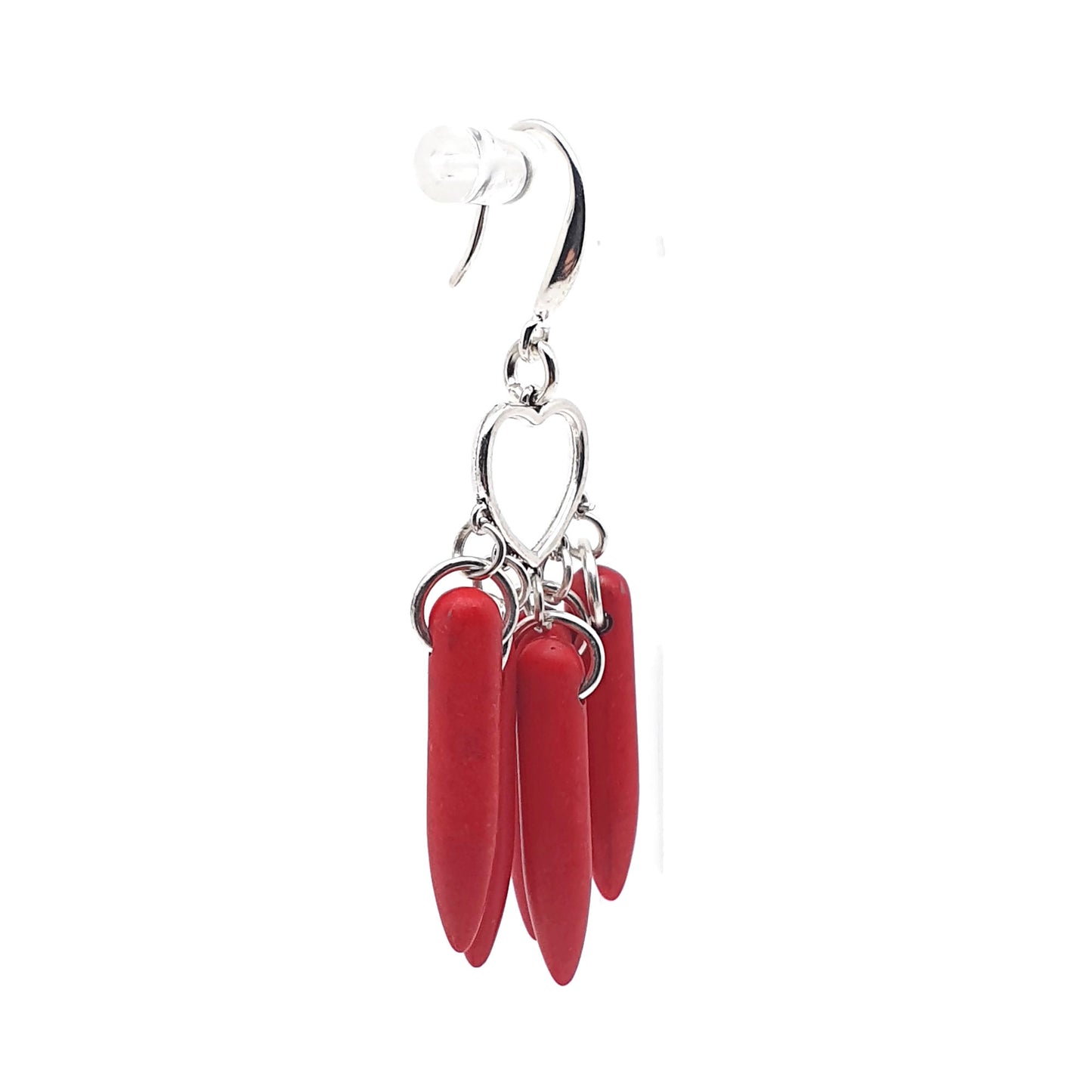 Red Howlite Boho Earrings Heart Chandelier Long Dangle Drop