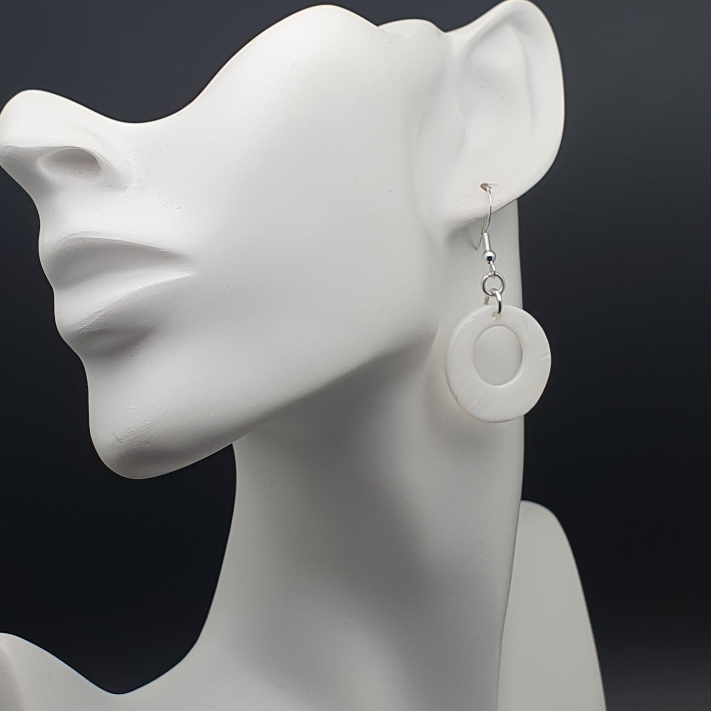 White Mother Of Pearl Hoop Earrings Dangle Drop Natural Shell Disc