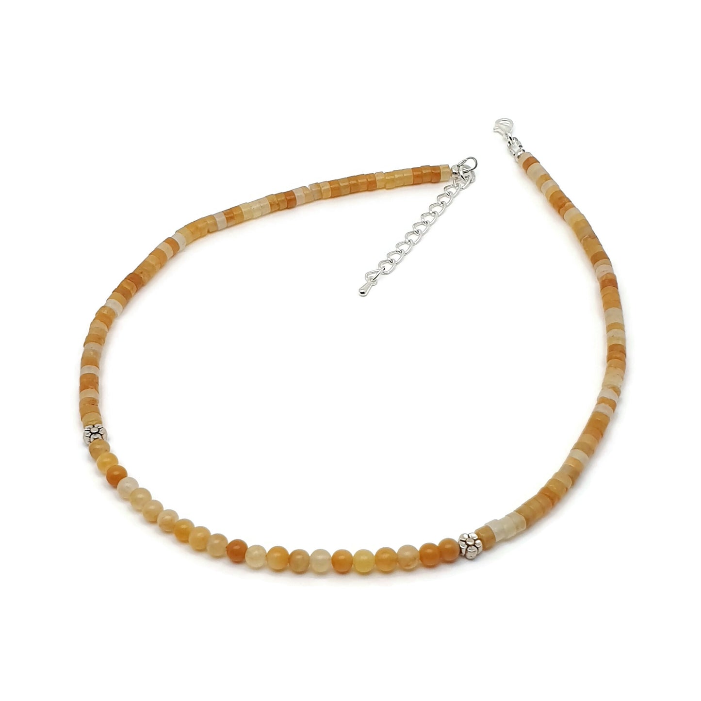 Yellow Aventurine Beaded Collar Necklace Silver Plated