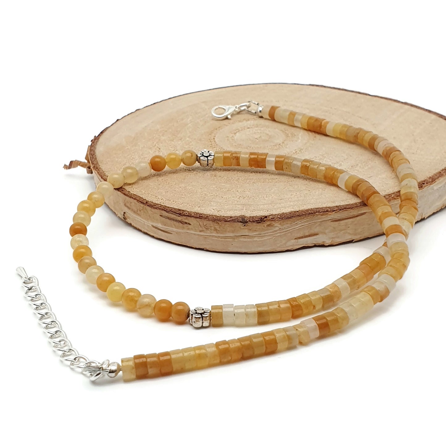 Yellow Aventurine Beaded Collar Necklace Silver Plated