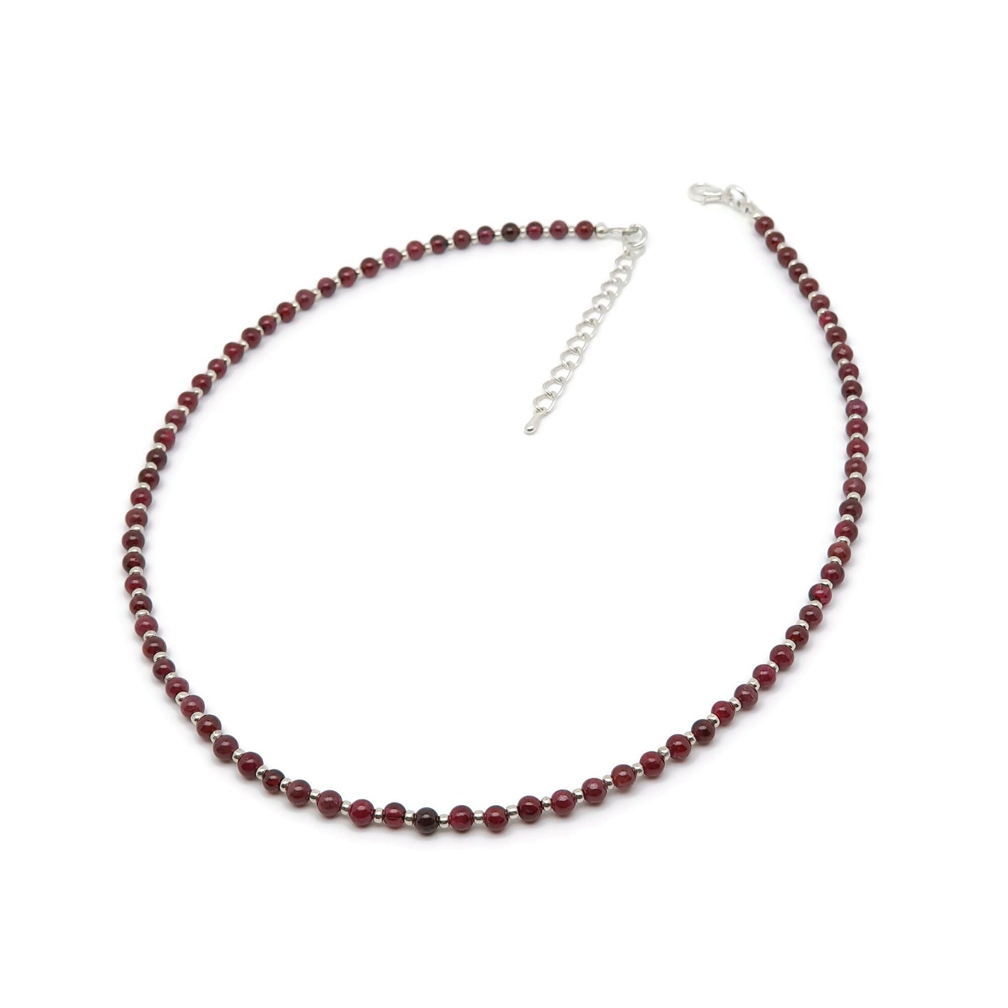 Red Garnet Beaded Necklace Adjustable 16 inch Collar Silver Plated