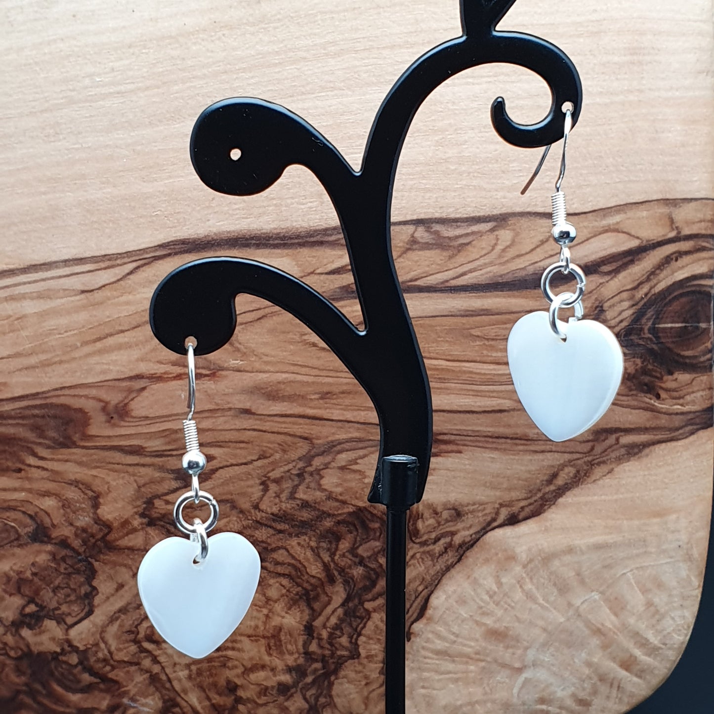 White Mother Of Pearl Heart Earrings Natural Shell Dangle Drop