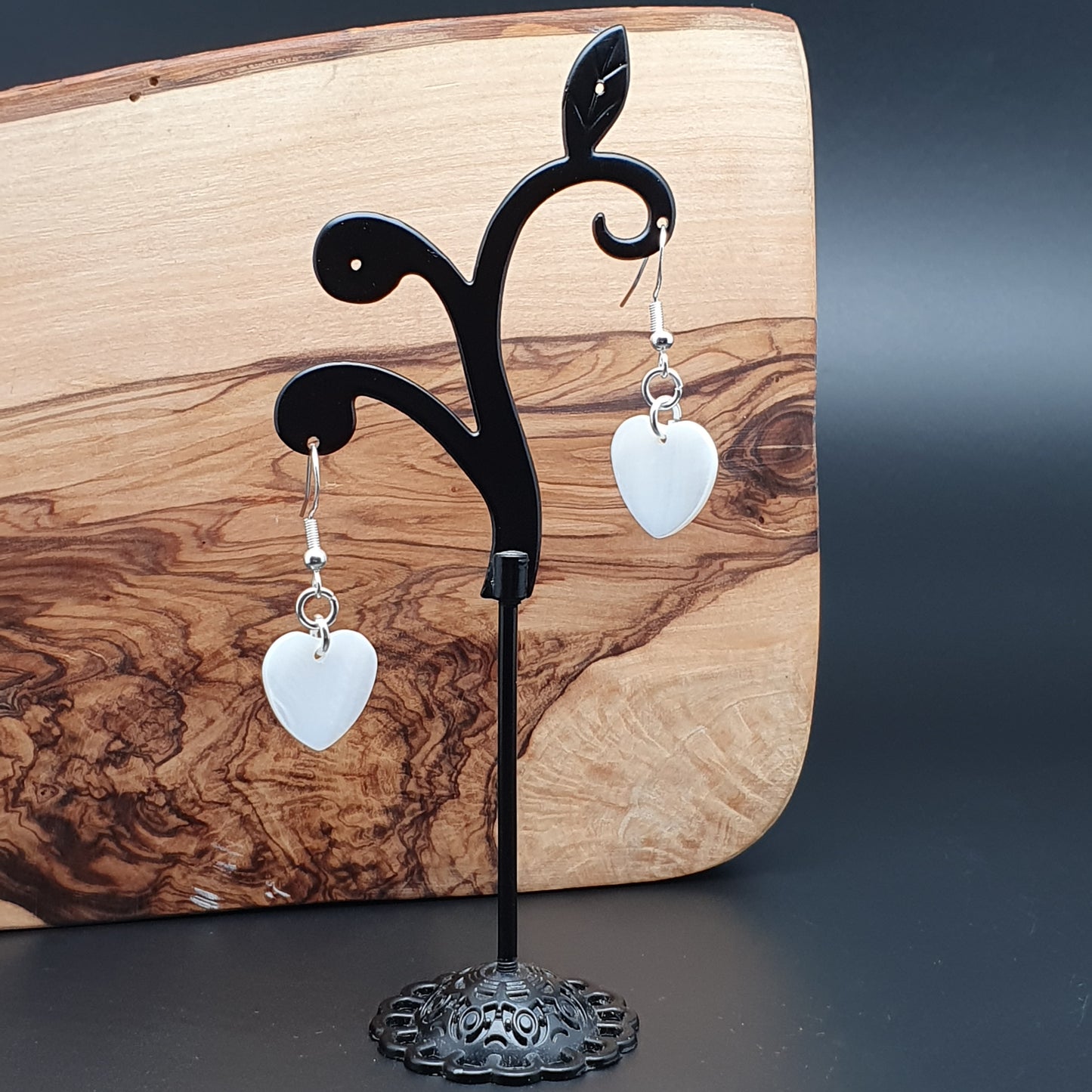 White Mother Of Pearl Heart Earrings Natural Shell Dangle Drop