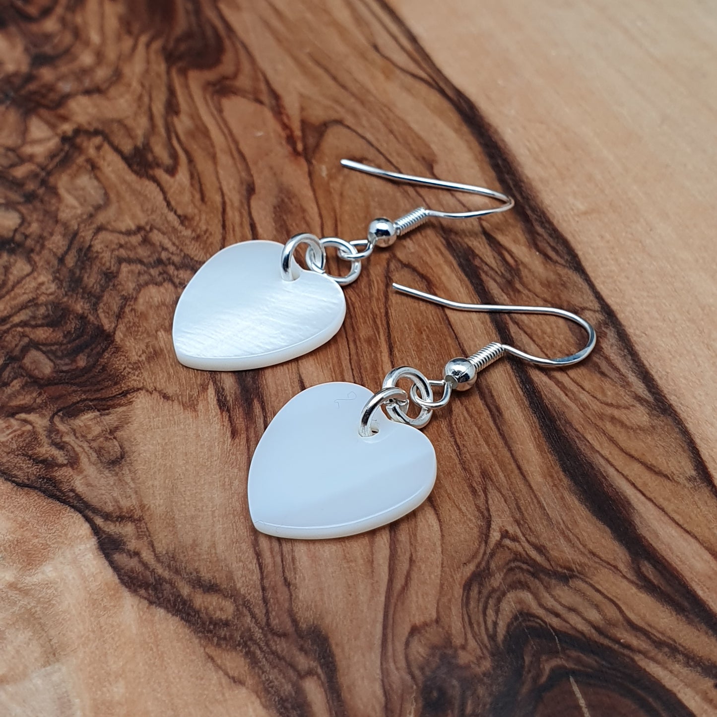 White Mother Of Pearl Heart Earrings Natural Shell Dangle Drop