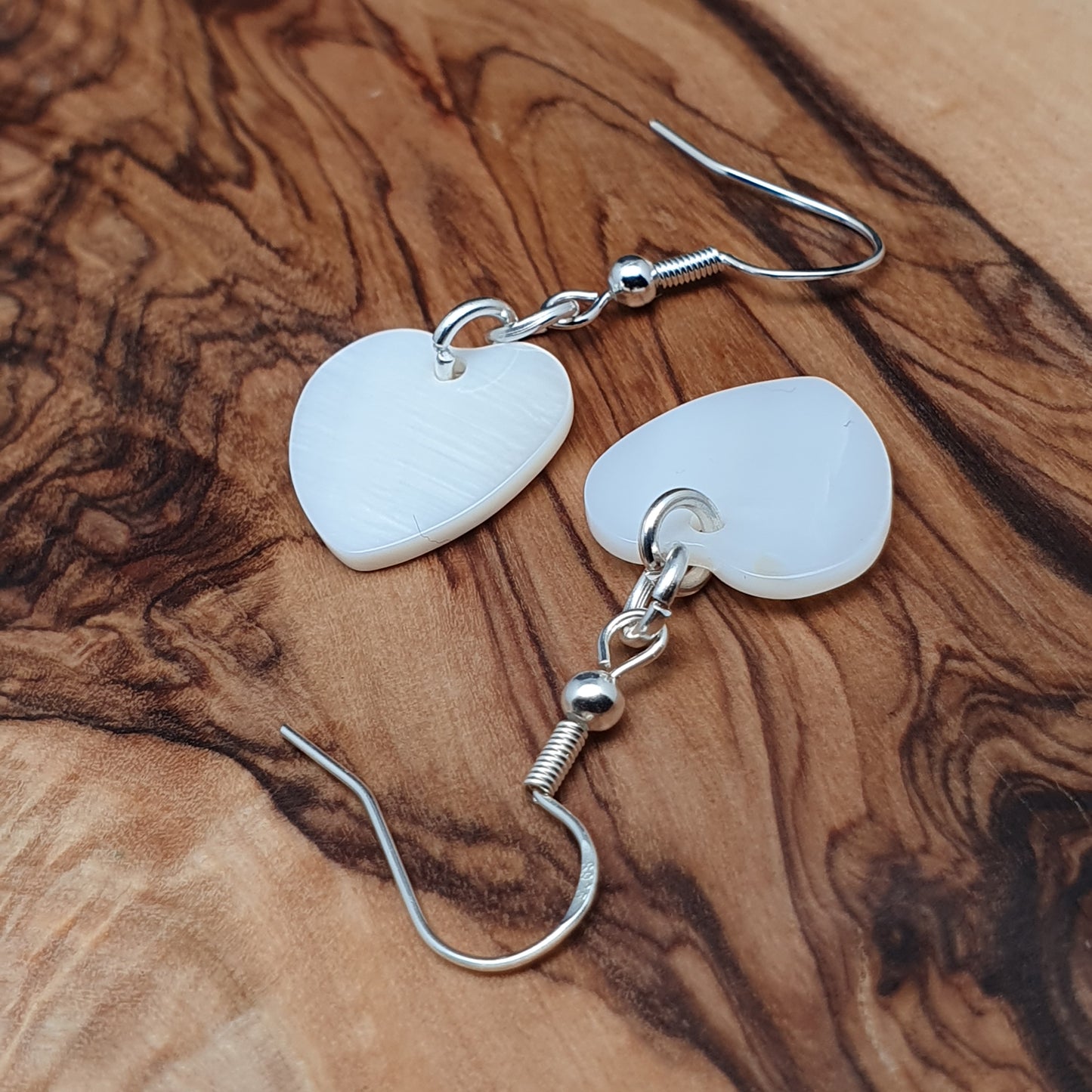 White Mother Of Pearl Heart Earrings Natural Shell Dangle Drop