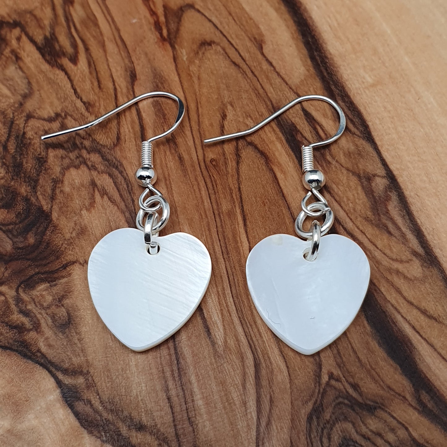 White Mother Of Pearl Heart Earrings Natural Shell Dangle Drop