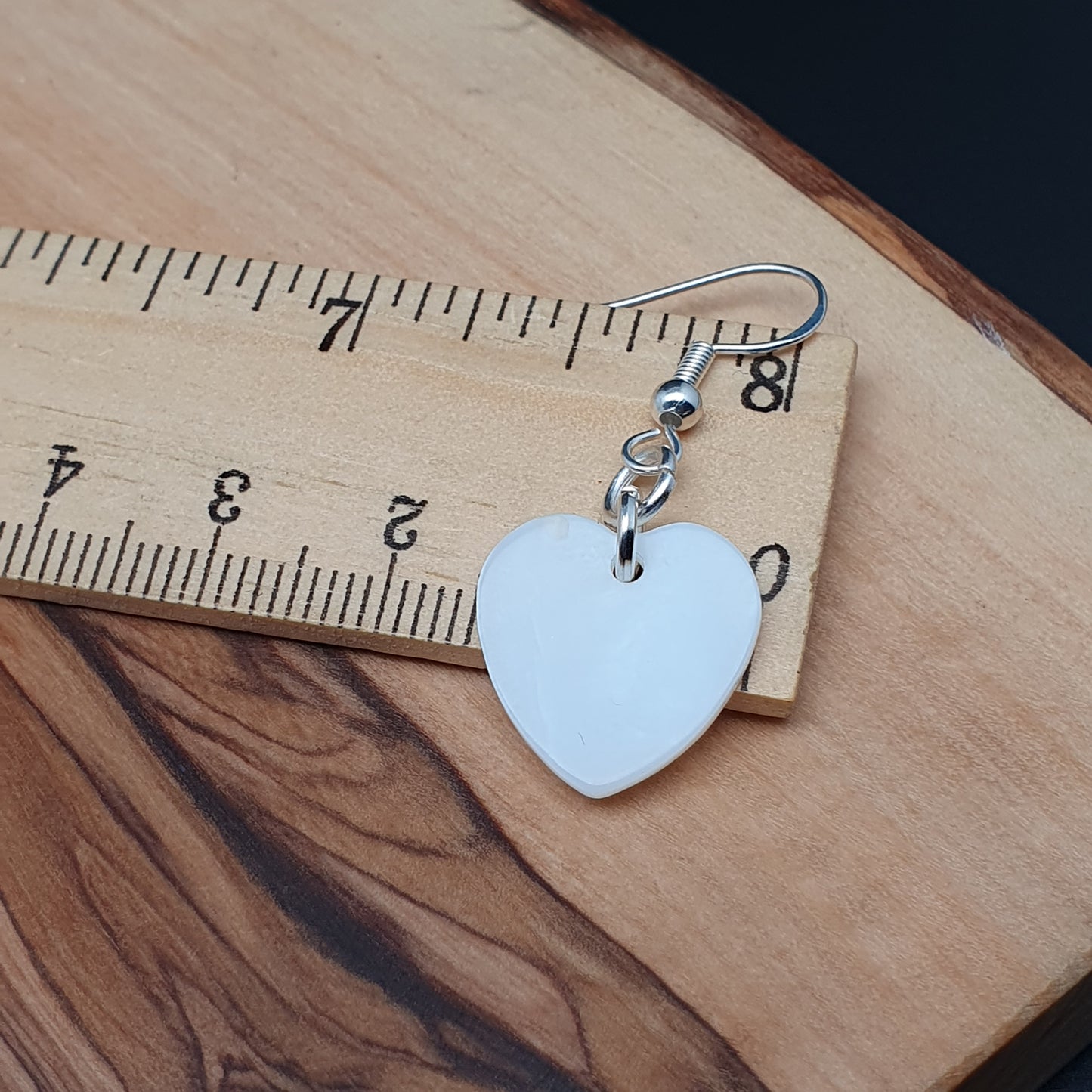 White Mother Of Pearl Heart Earrings Natural Shell Dangle Drop