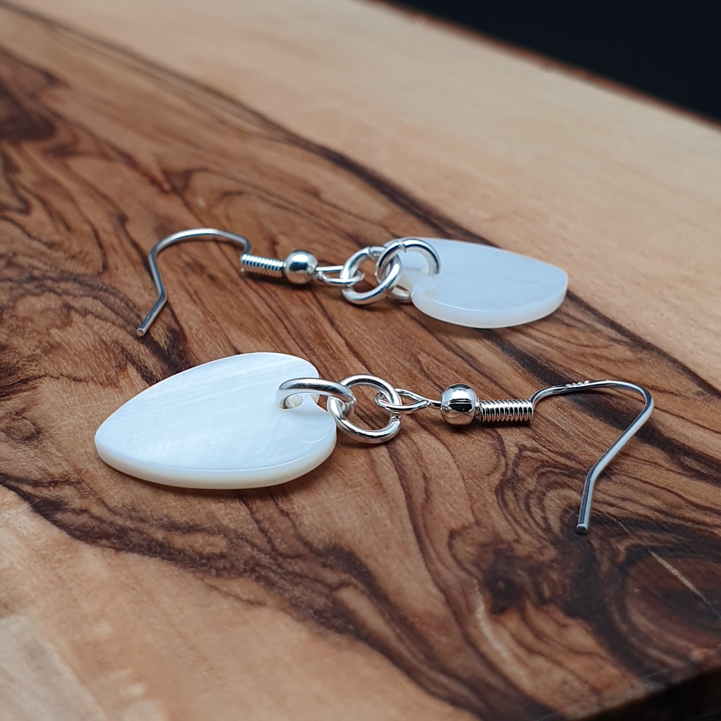 White Mother Of Pearl Heart Earrings Natural Shell Dangle Drop