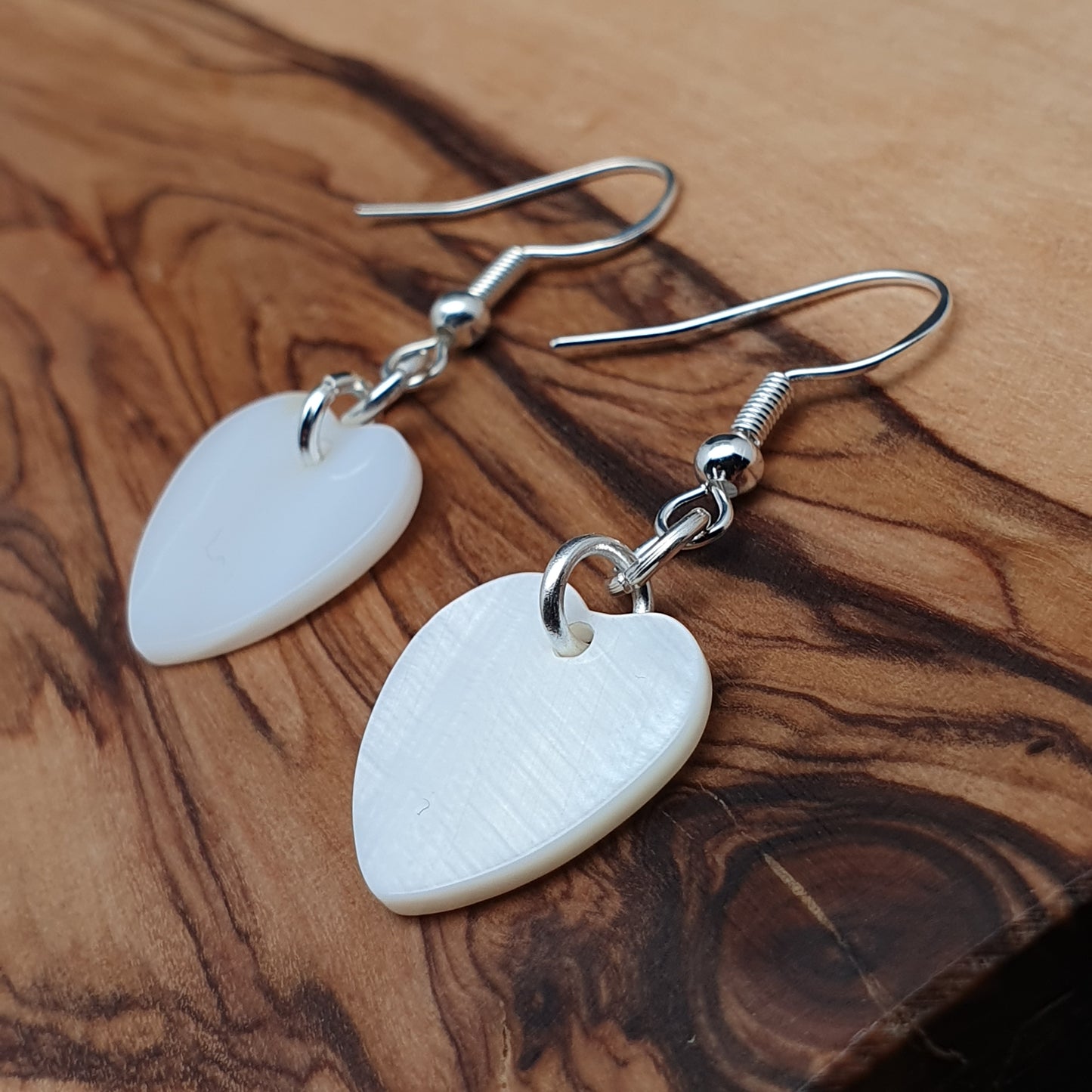 White Mother Of Pearl Heart Earrings Natural Shell Dangle Drop