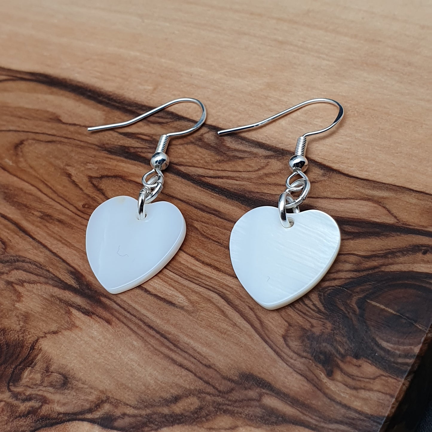 White Mother Of Pearl Heart Earrings Natural Shell Dangle Drop